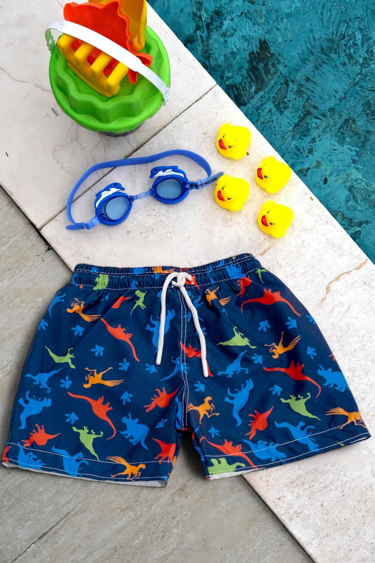 Mayom Boy Dinosaur Printed Waist Lace Up Swim Shorts Trendyol