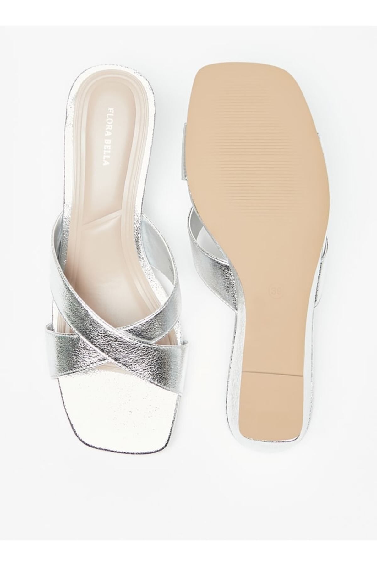Flora Bella by Shoexpress-Metallic Slip-On Cross Slide Sandals with Wedge Heels 4