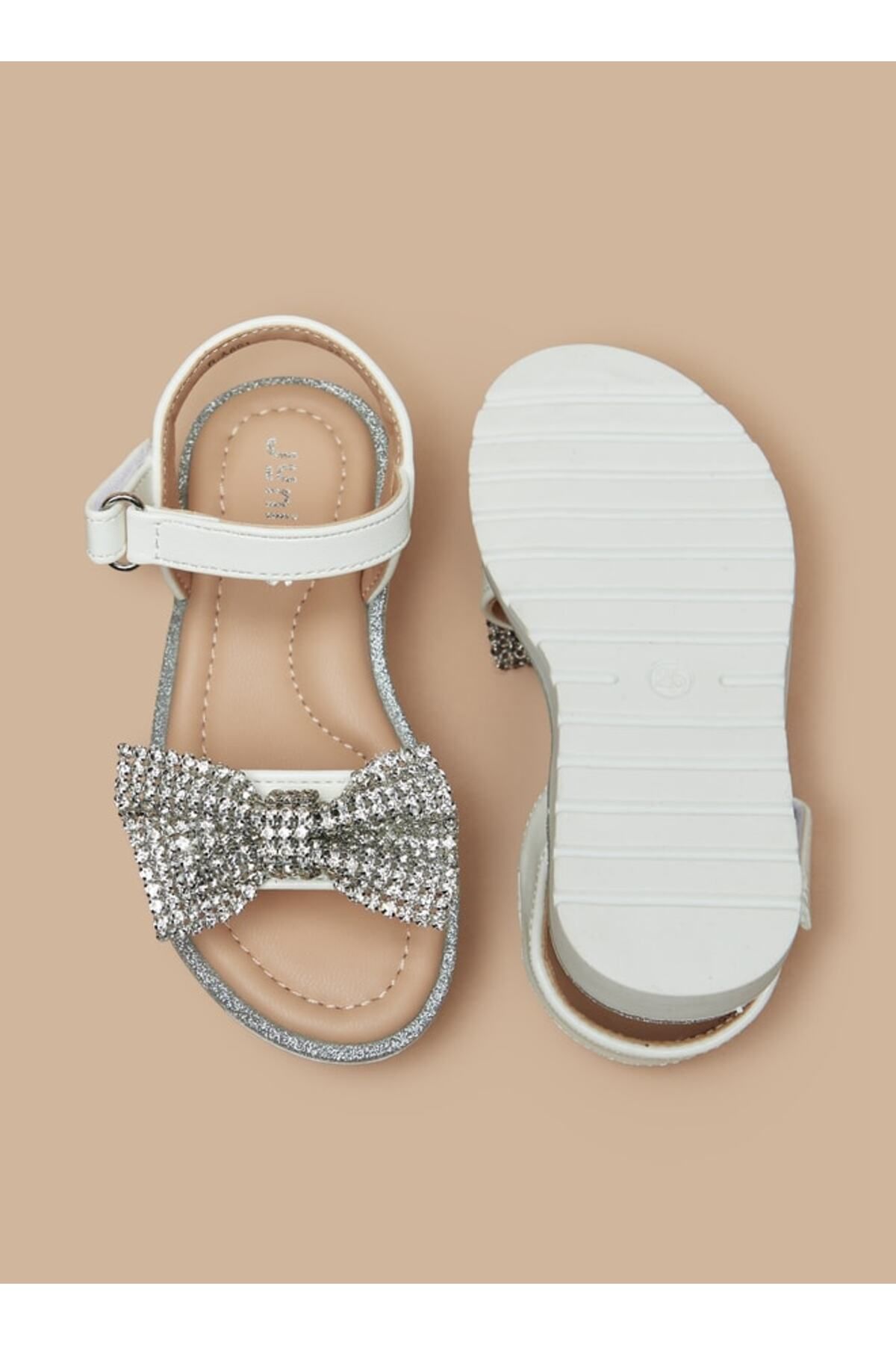 Juniors-Bow Embellished Sandals with Hook and Loop Closure 4