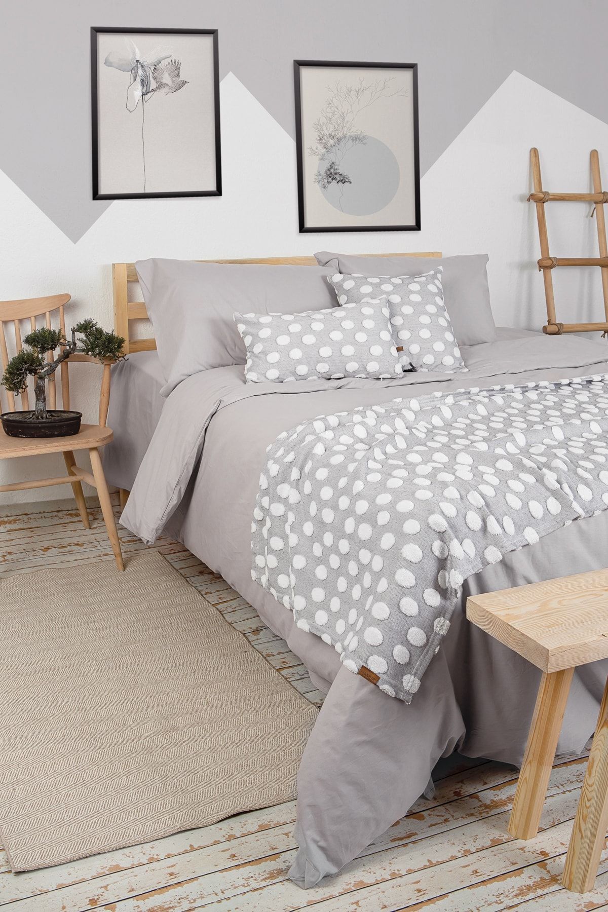 HAMUR-Bed Runner Throw Pillow Set Bohemian Punch Punch Pattern Bedspread Point Gray 1