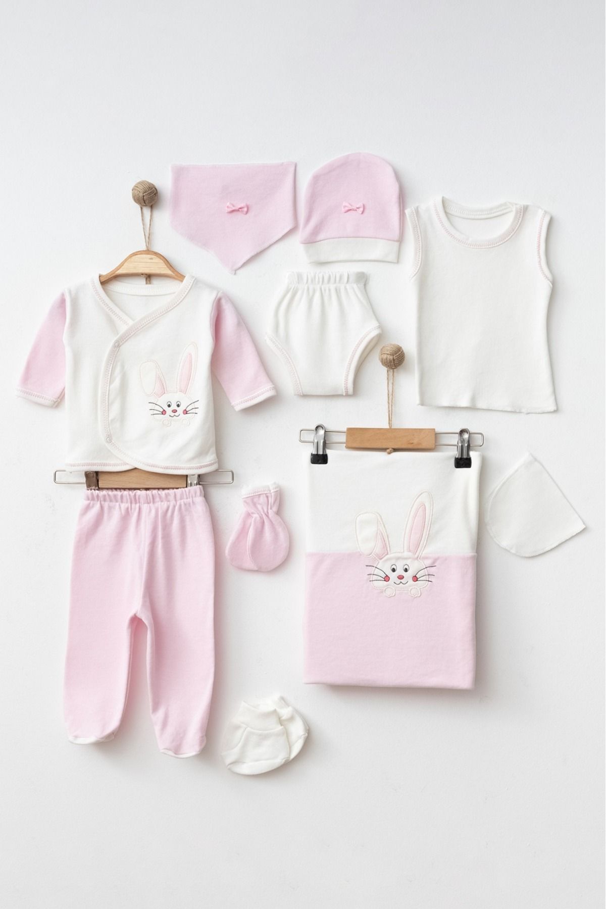 Newborn 0-3 Months Rabbit Embroidered Patterned 10-Piece Hospital Exit Set