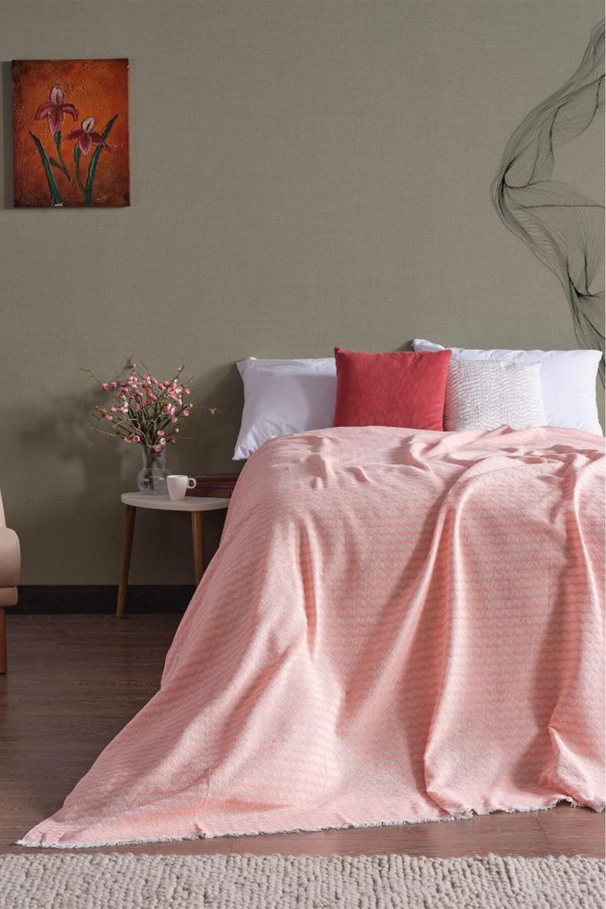 Miabella Home-Pike Double, Summer Pike 100% bumbac, cuvertură de pat dublă, cu ciucuri pe margine, moale 1