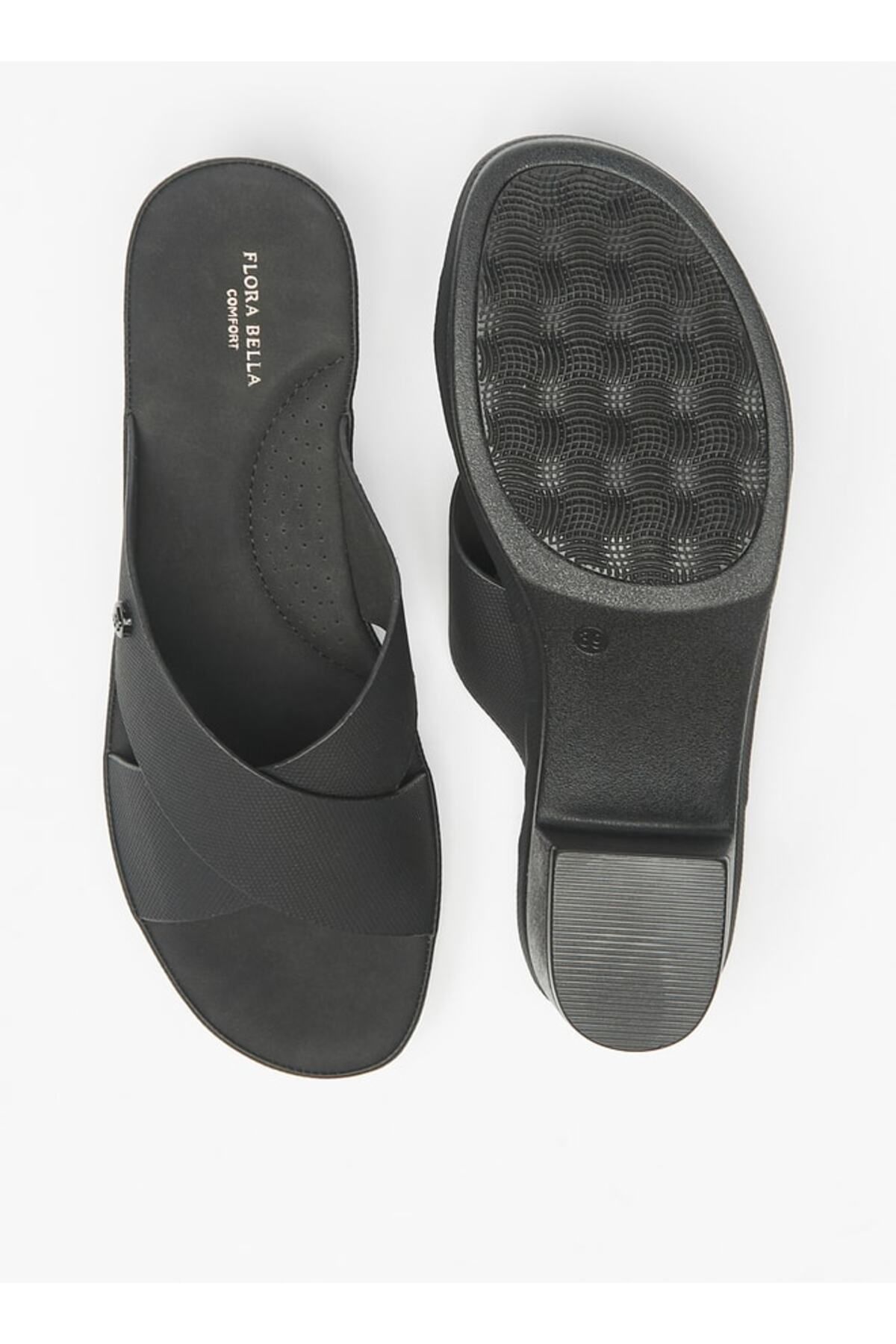 Flora Bella by Shoexpress-Textured Slip-On Cross Strap Sandals with Block Heels 4