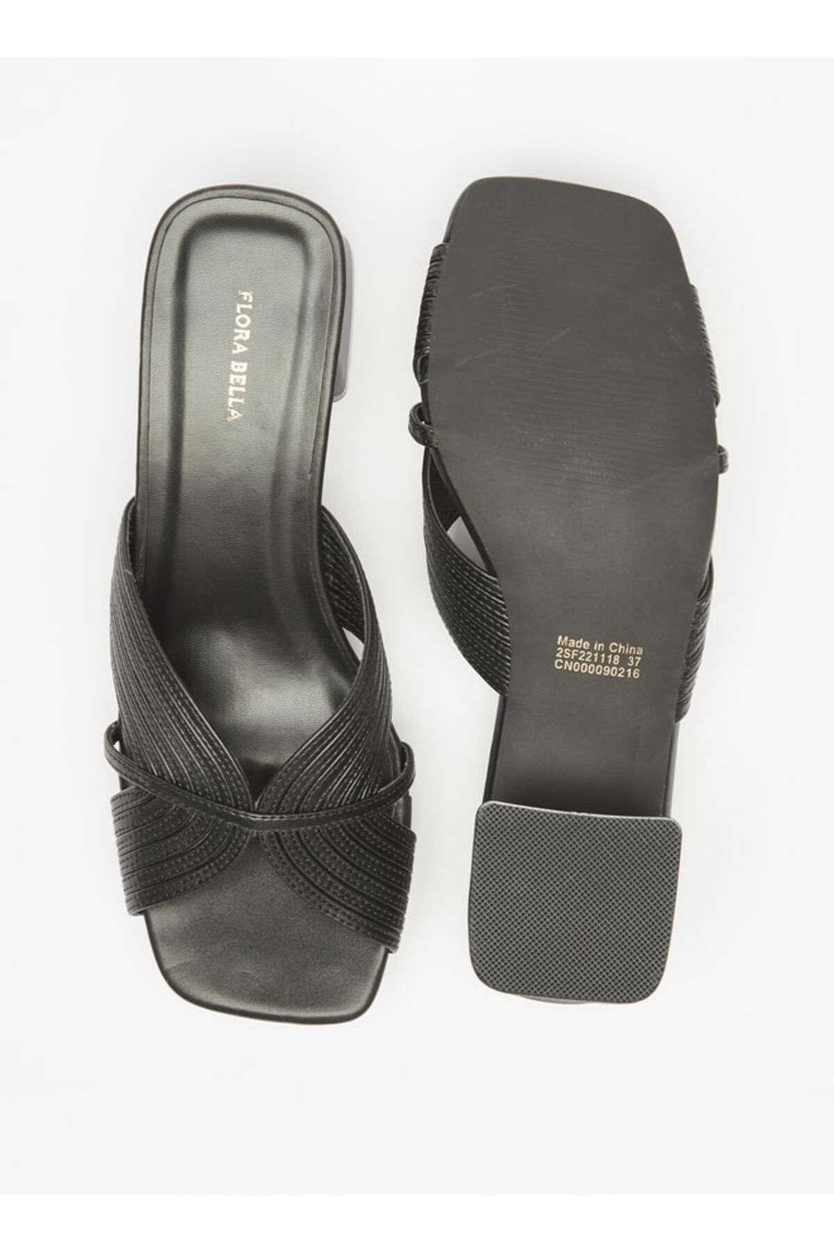 Flora Bella by Shoexpress-Textured Slip-On Sandals with Block Heels 4