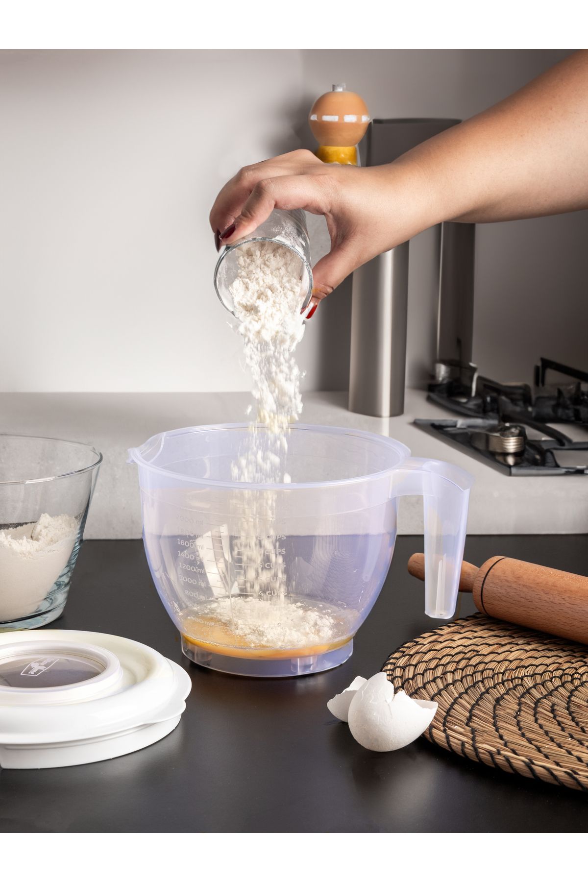 Ecolux-Mixer Bowl with Lid 2400 Ml Mixing Bowl with Handle Whisk Bowl - White 2