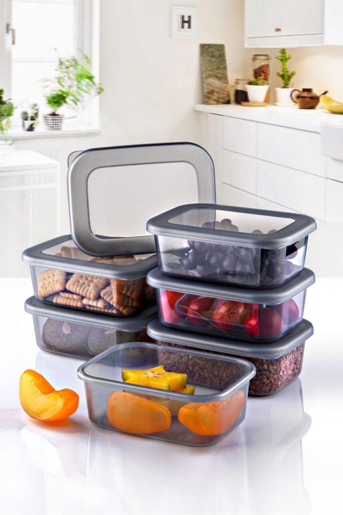 Ecolux-Vista Set of 6 - Multi-Purpose Microwave and Freezer Storage Container, Transparent-Anthracite 2