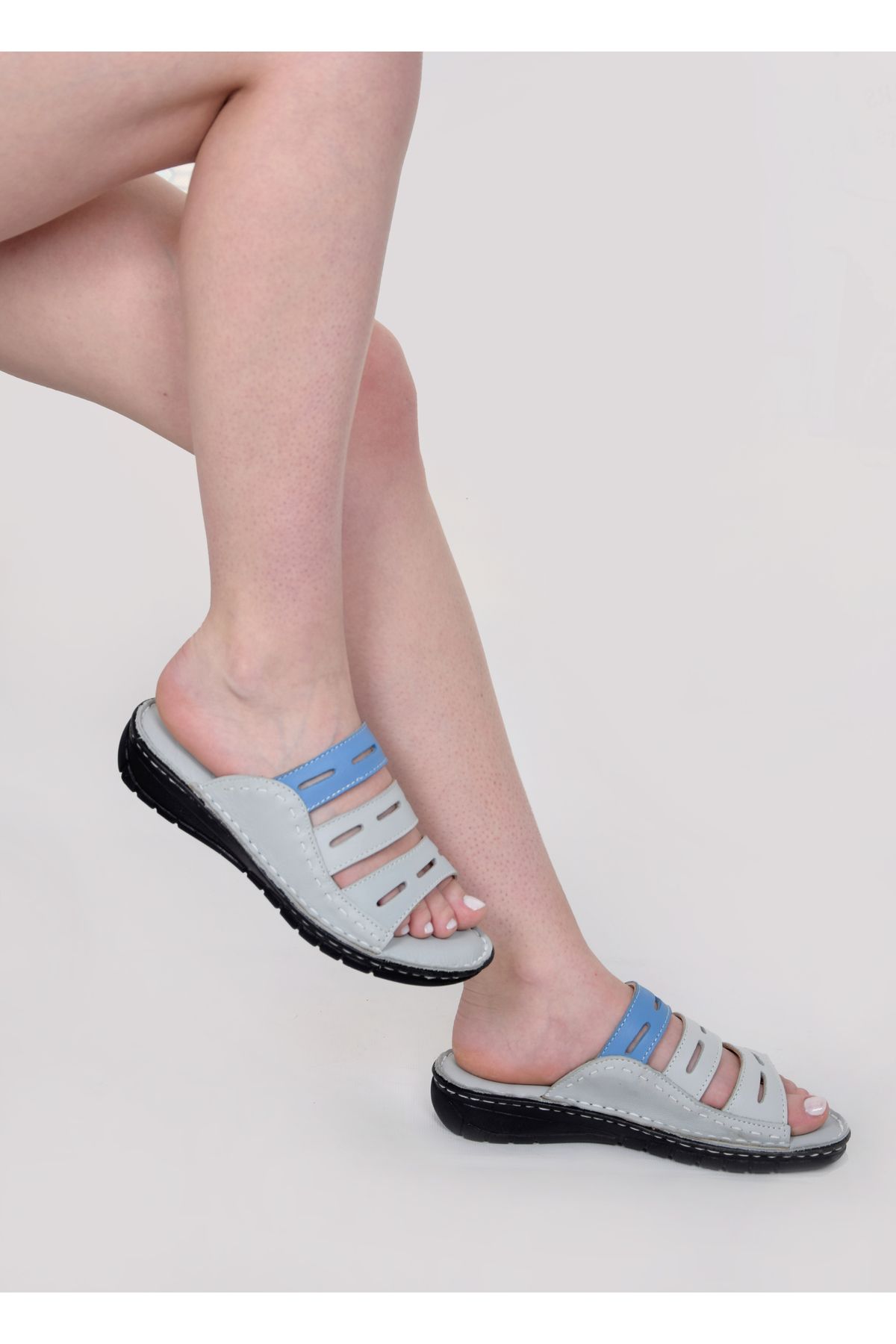 shoecide-جلد طبيعي أزرق فاتح - نعال أم نسائية ذات نعل لتقويم العظام 3