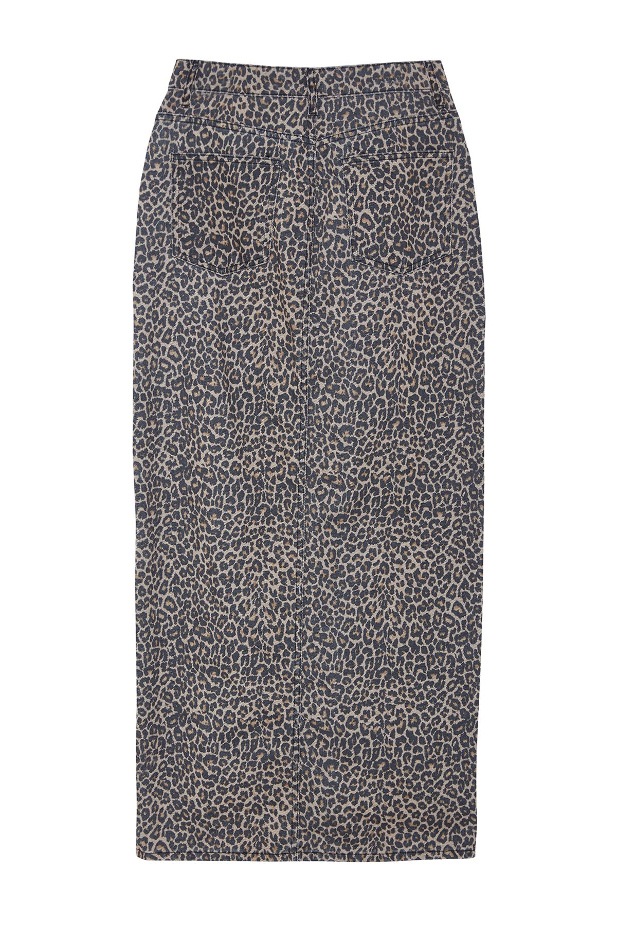 Trendyol Collection-Vícebarevná hnědá midi džínová sukně s leopardím vzorem Twoaw25Et00009 9