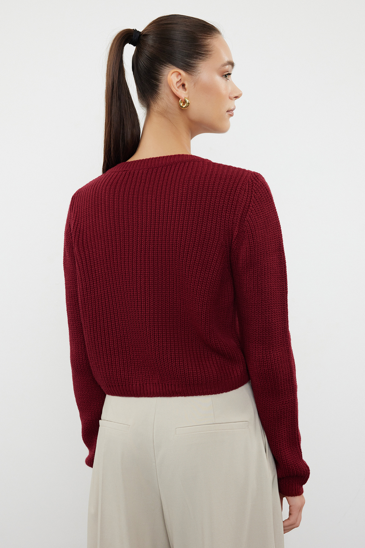 Trendyolmilla  Bordo Süper Crop Basic Triko Hırka TWOAW24HI00419 - Görsel 5