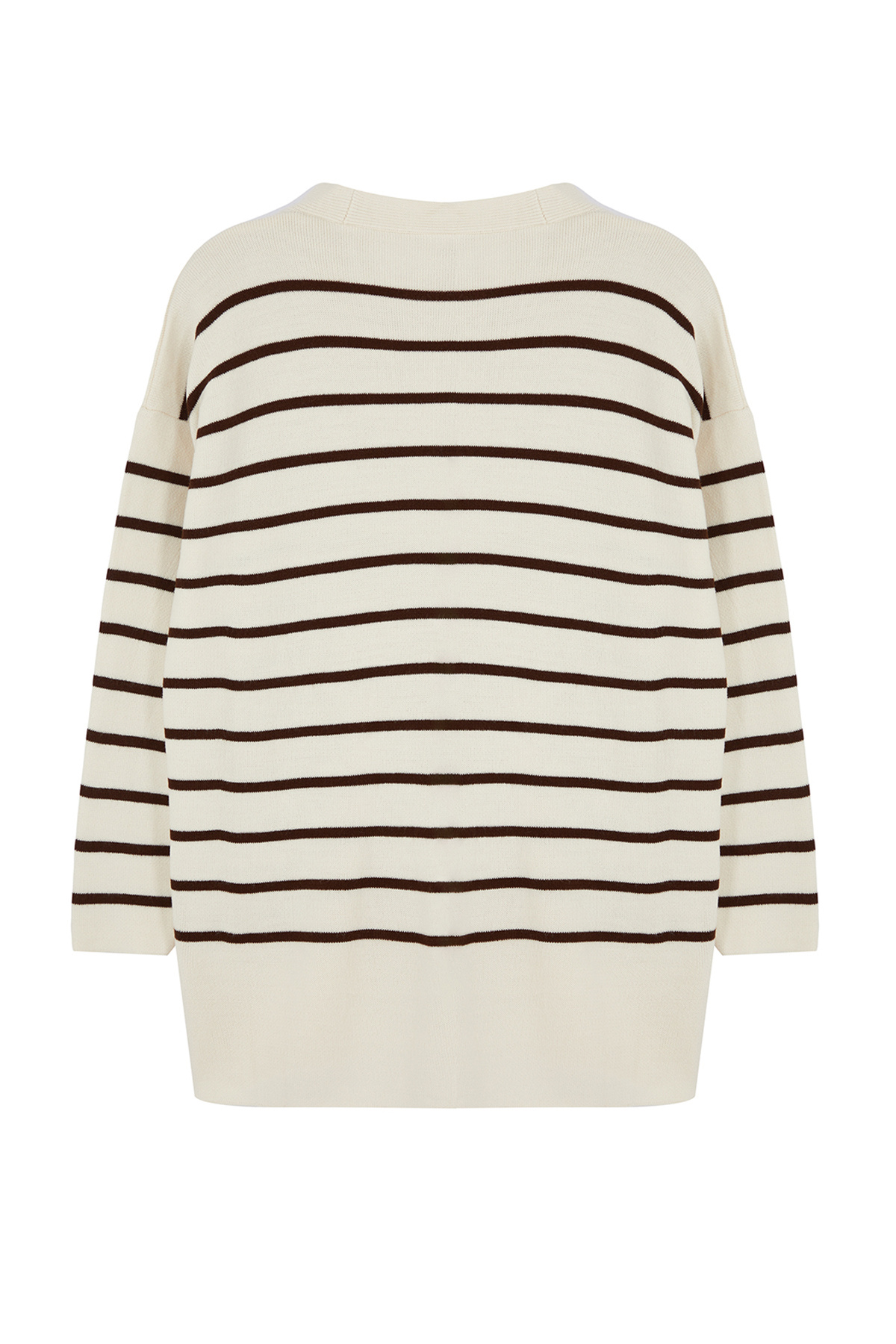 Trendyol Modest-Πέτρινη ριγέ καφέ πλεκτή ζακέτα - TCTAW24TH00012 7