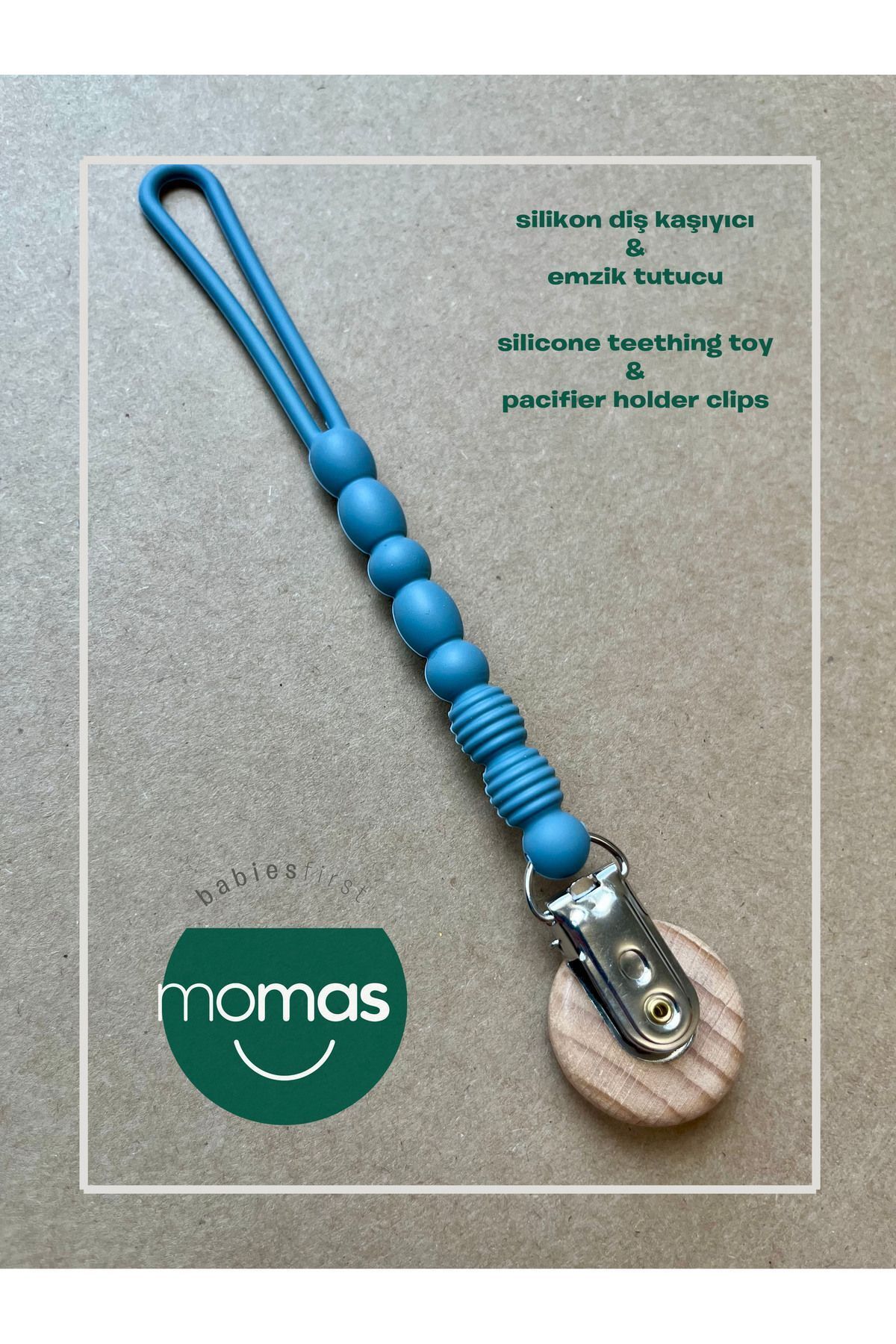 MOMAS-Blue Color Silicone Teether and Pacifier Strap 3