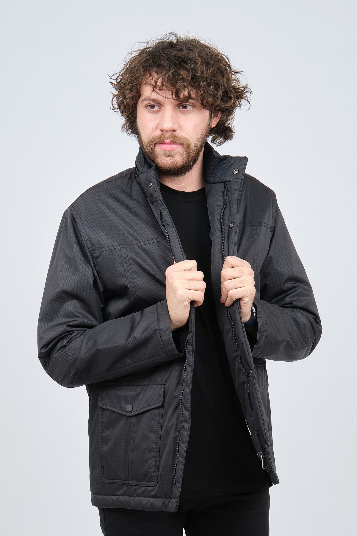  کاپشن اسپرت مردانه با کمر قابل تنظیم، دودی 0620660