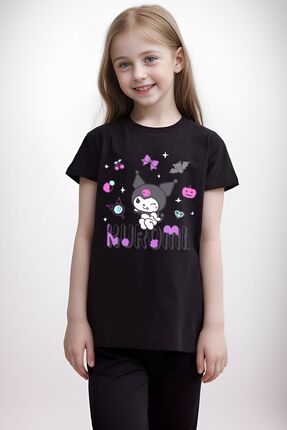 The Baski Kuromi Baskılı Çocuk Genç %100 Pamuk Siyah Tişört