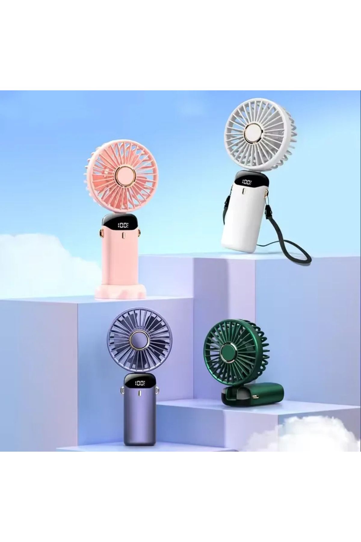 Mini Klima Led Göstergeli Şarjlı El Fanı Vantilatör 5 Kademeli Hız Serinletici Parfümlü Fan Purple #2