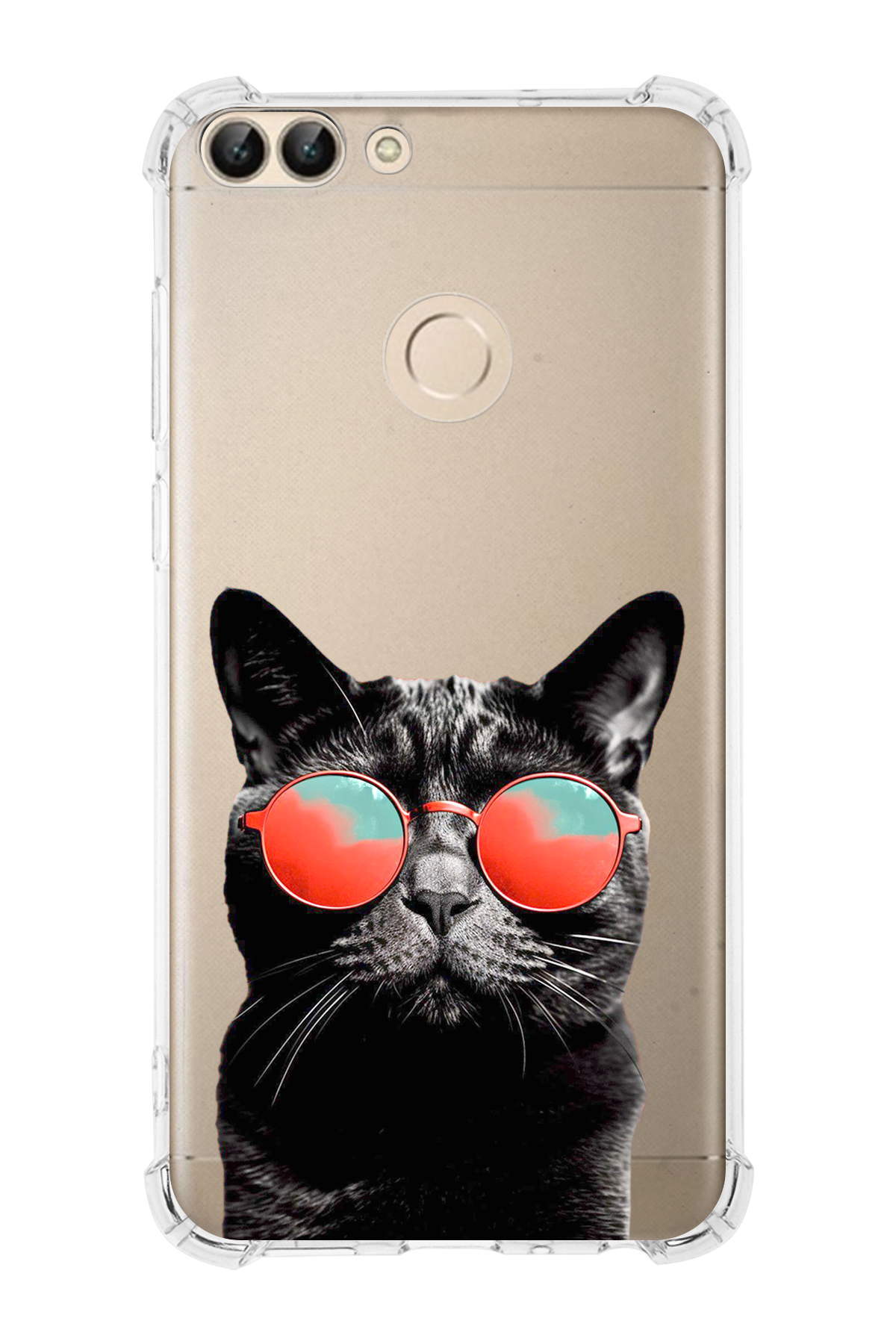 Huawei P Smart Uyumlu Kedi 3 Baskılı Şeffaf Köşe Korumalı Antişok Kılıf