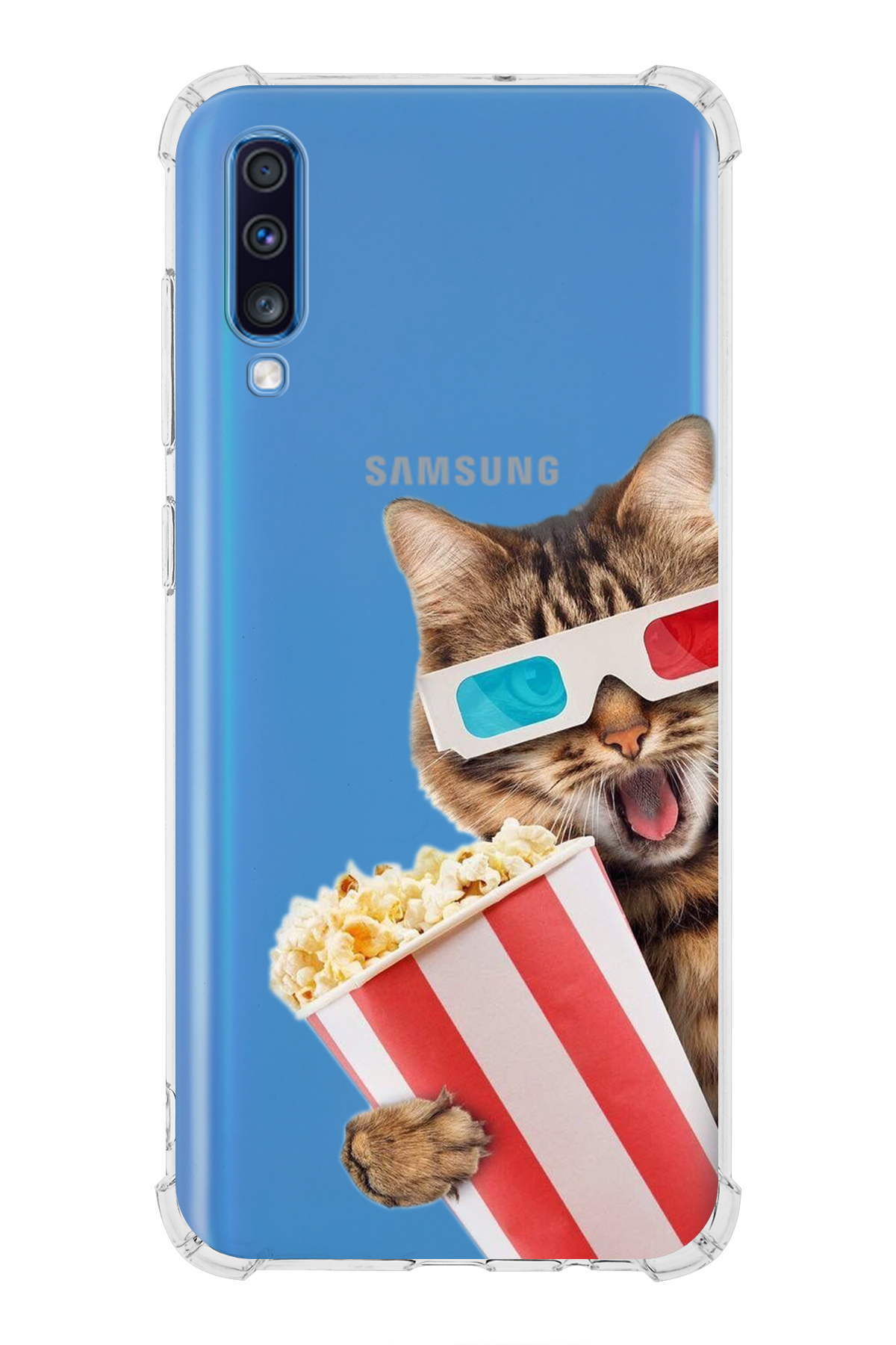 Samsung Galaxy A70 Uyumlu Kedi 1 Baskılı Şeffaf Köşe Korumalı Antişok Kılıf
