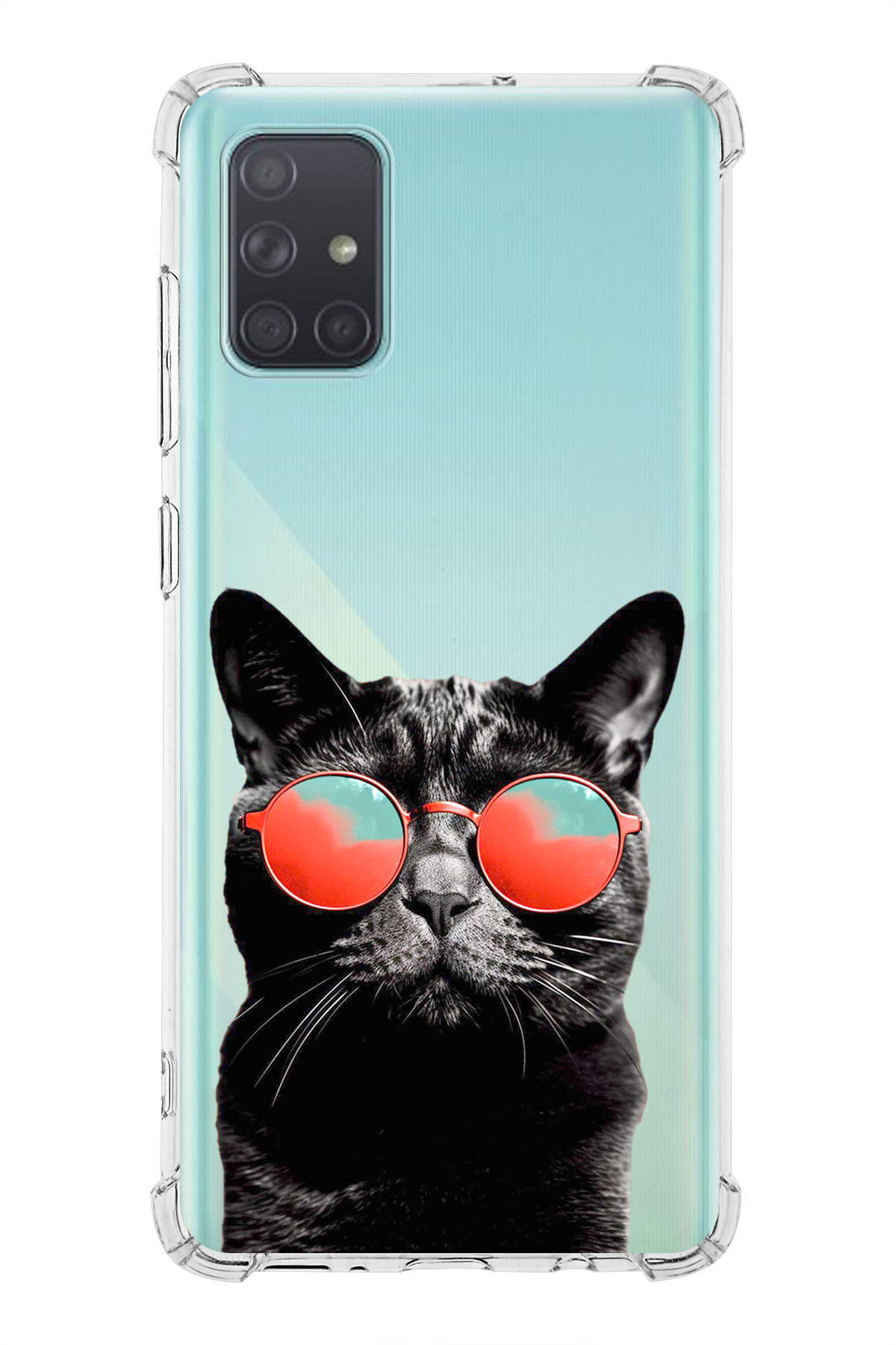 Samsung Galaxy A71 Uyumlu Kedi 3 Baskılı Şeffaf Köşe Korumalı Antişok Kılıf
