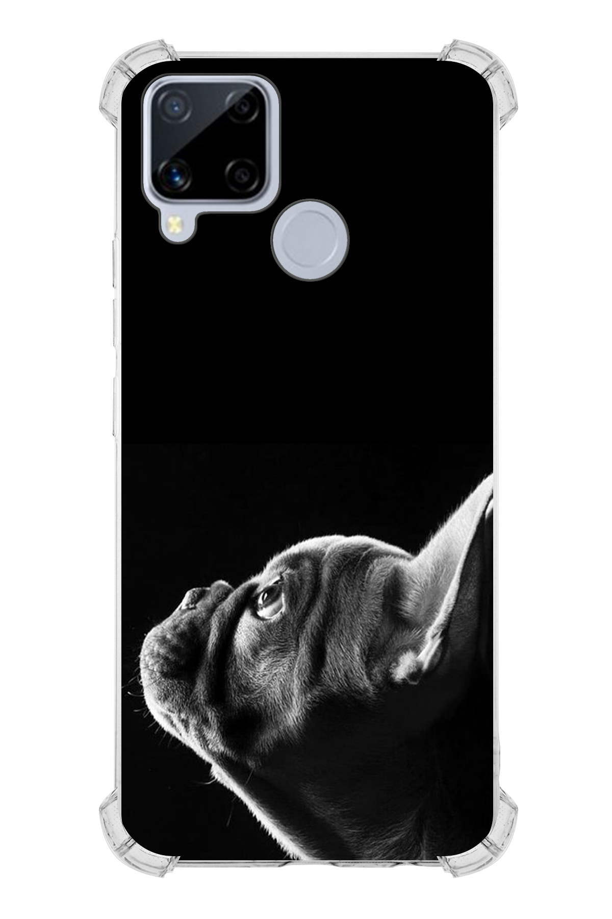 Realme C15 Uyumlu Köpek 1 Baskılı Şeffaf Köşe Korumalı Antişok Kılıf
