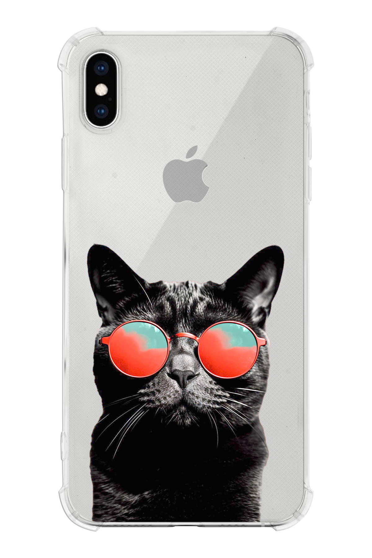 PrintiFy Apple iPhone XS Max Uyumlu Kedi 3 Baskılı Şeffaf Köşe Korumalı Antişok Kılıf