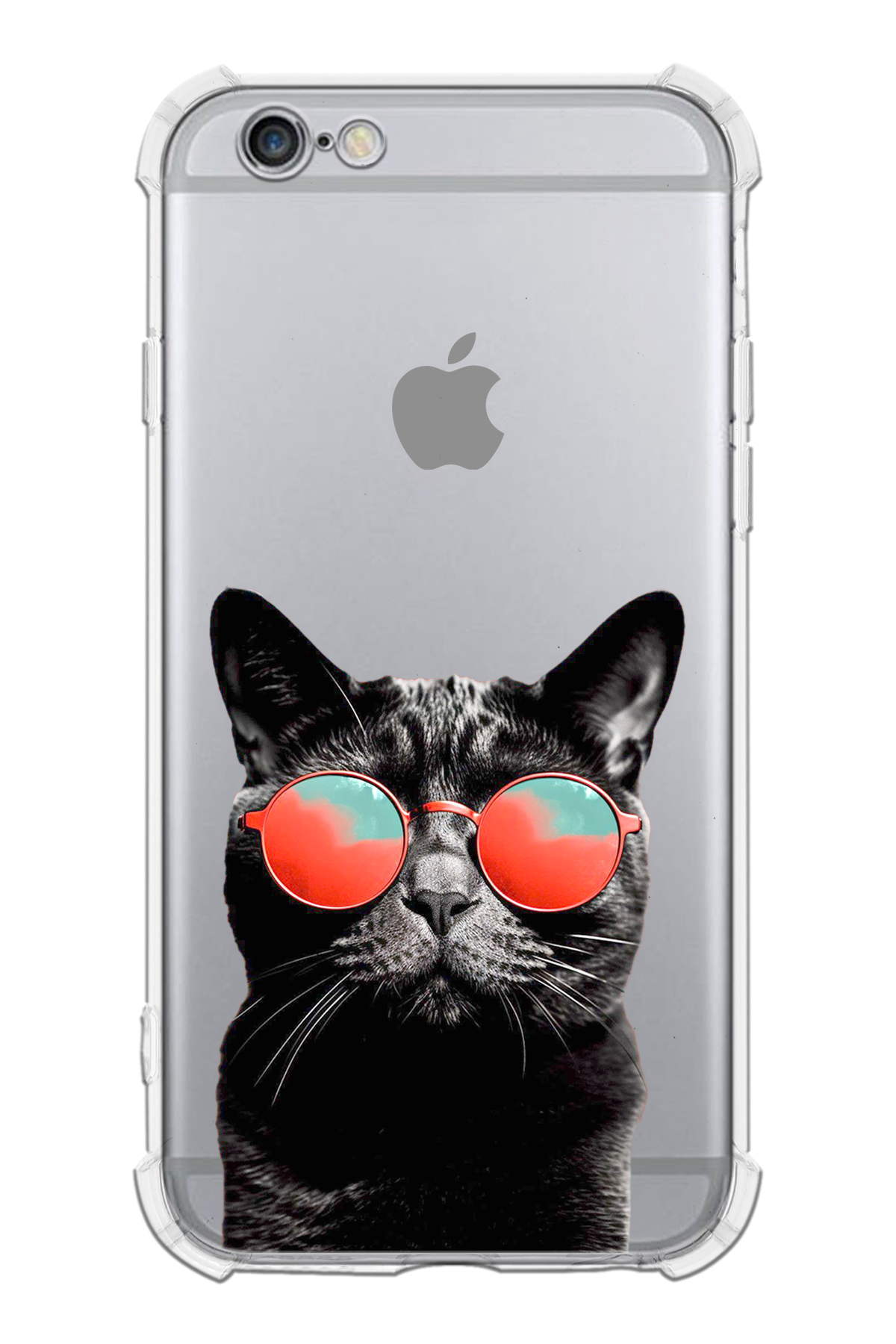 PrintiFy Apple iPhone 6S Uyumlu Kedi 3 Baskılı Şeffaf Köşe Korumalı Antişok Kılıf