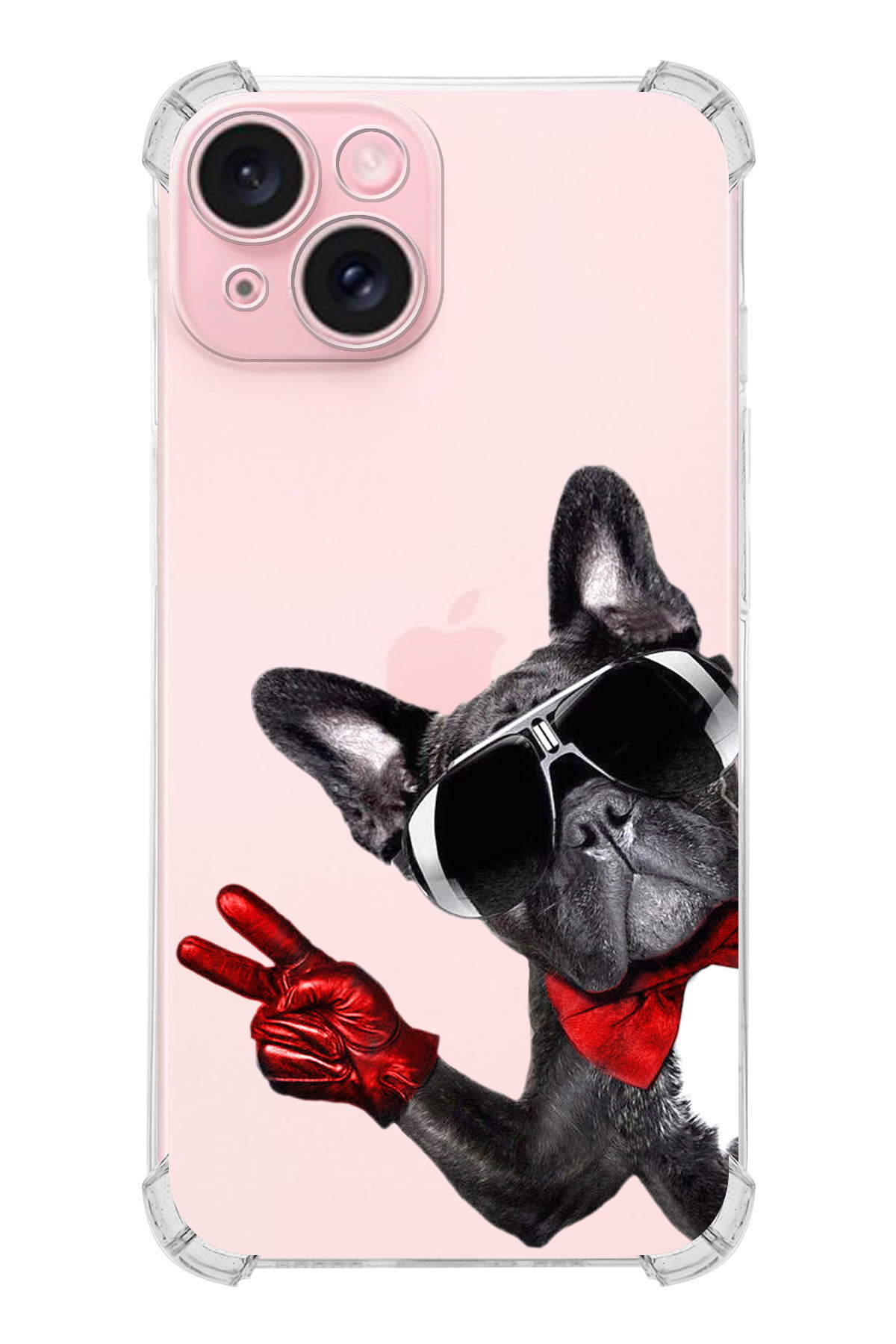 PrintiFy Apple iPhone 15 Plus Köpek 2 Şeffaf Köşe ve Kamera Korumalı Korumalı Antişok Kılıf