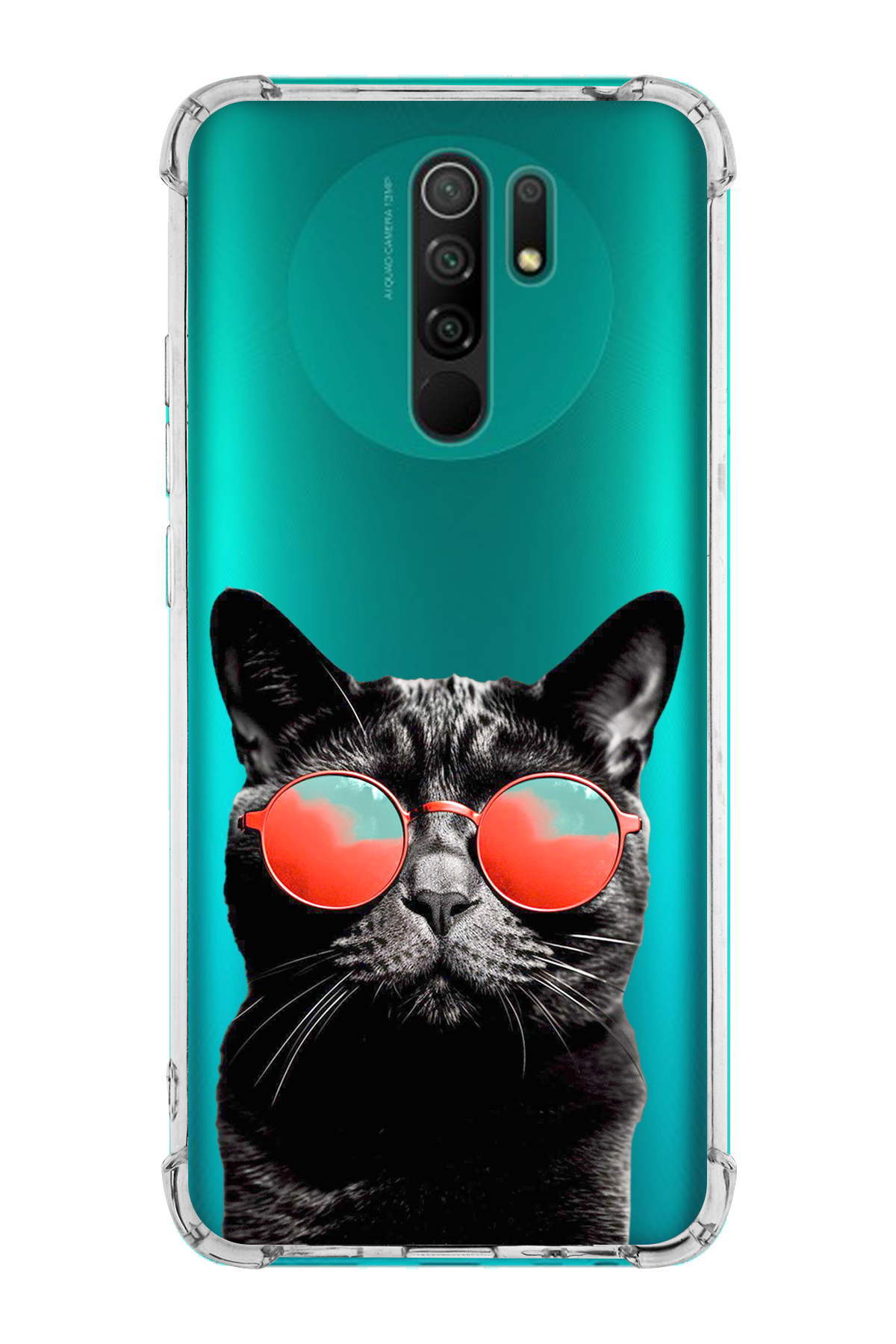 Xiaomi Redmi 9 Uyumlu Kedi 3 Baskılı Şeffaf Köşe Korumalı Antişok Kılıf