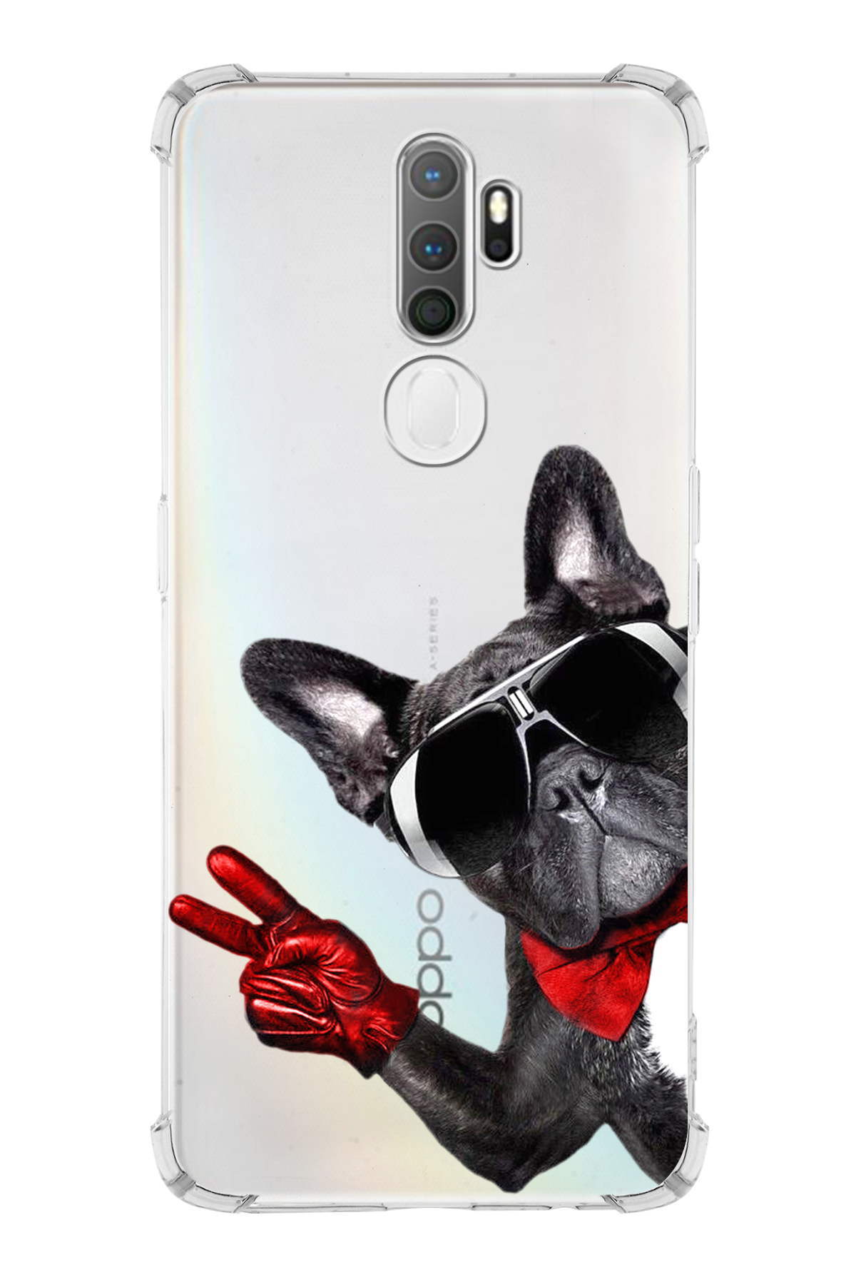 Oppo A5 2020 Uyumlu Köpek 2 Baskılı Şeffaf Köşe Korumalı Antişok Kılıf