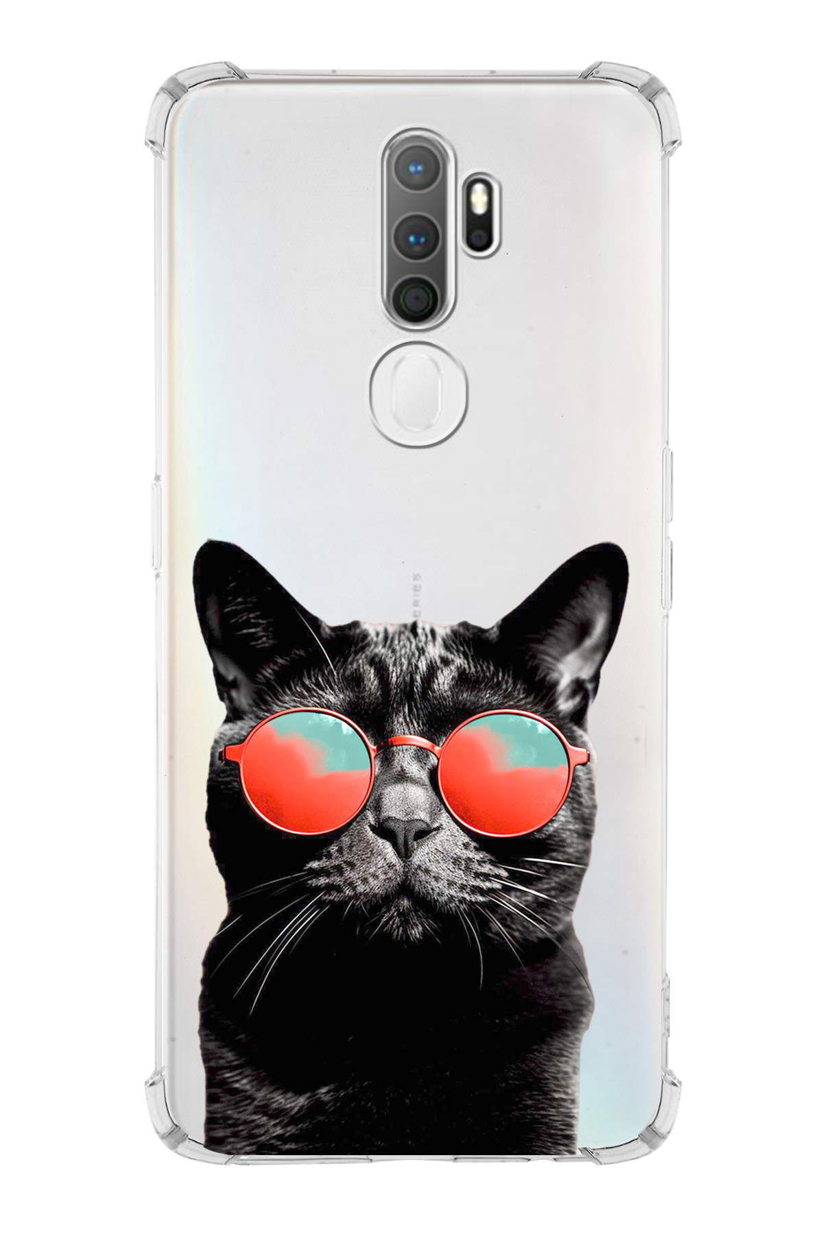 Oppo A5 2020 Uyumlu Kedi 3 Baskılı Şeffaf Köşe Korumalı Antişok Kılıf