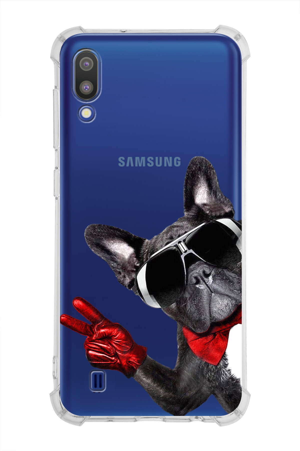 Samsung Galaxy M10 Uyumlu Köpek 2 Baskılı Şeffaf Köşe Korumalı Antişok Kılıf