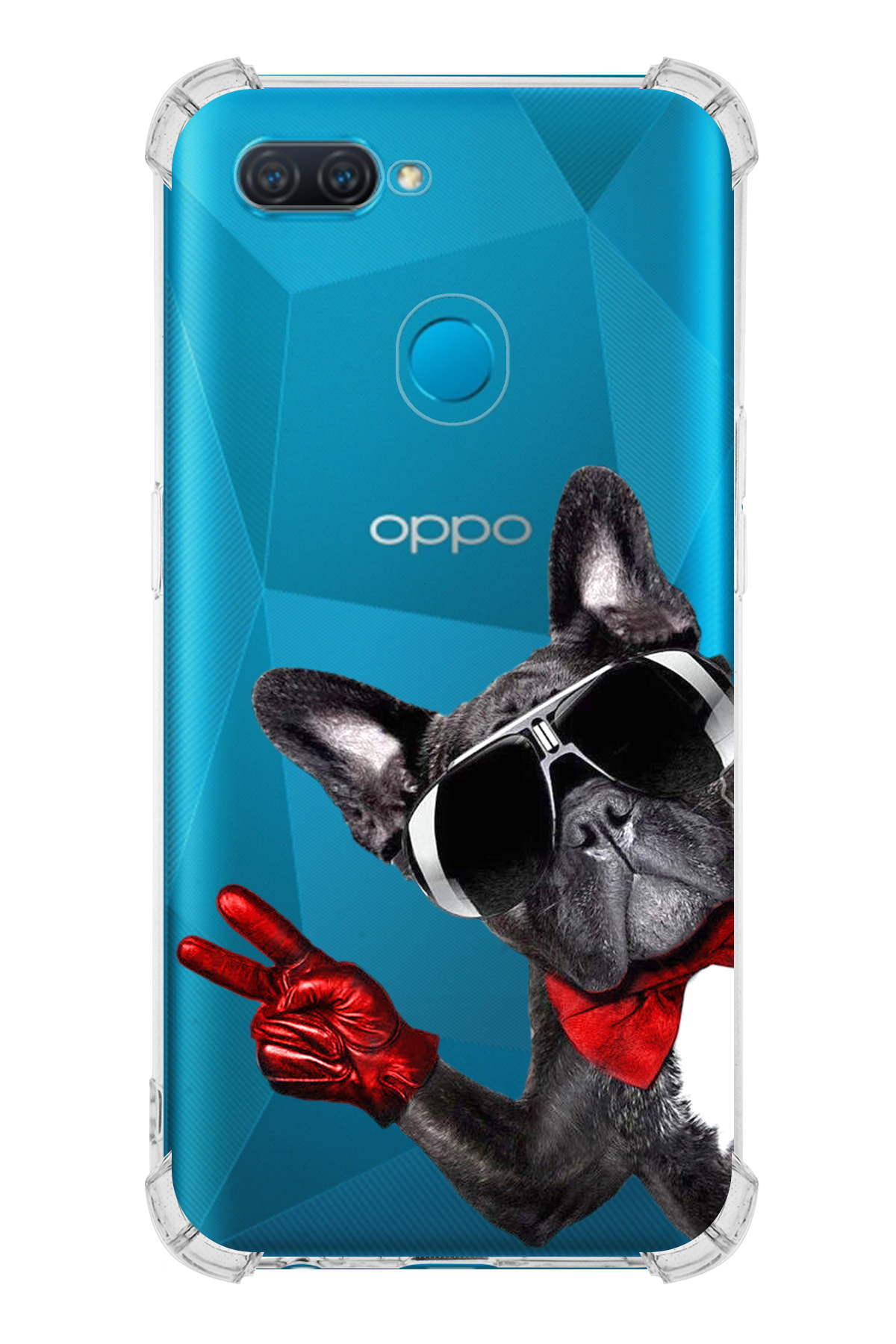 Oppo A12 Uyumlu Köpek 2 Baskılı Şeffaf Köşe Korumalı Antişok Kılıf