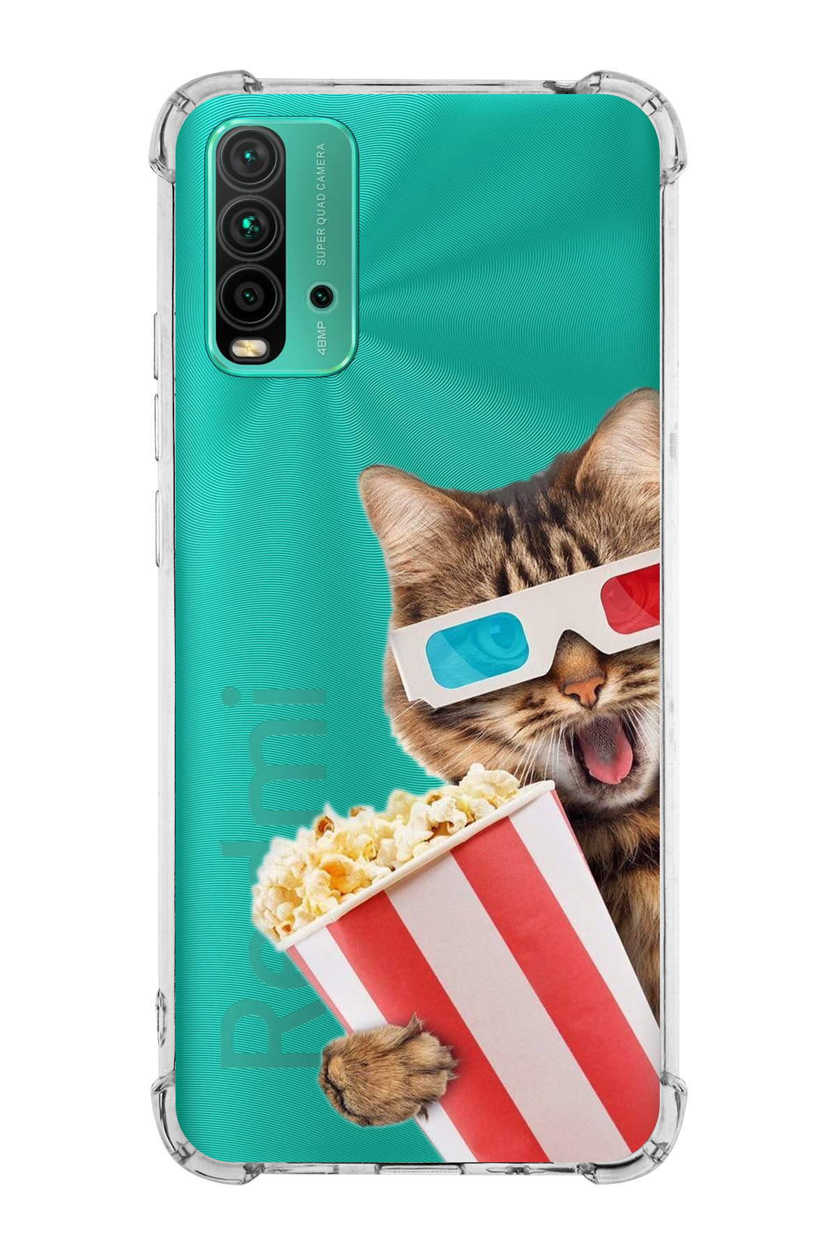 Xiaomi Redmi 9T Uyumlu Kedi 1 Baskılı Şeffaf Köşe Korumalı Antişok Kılıf