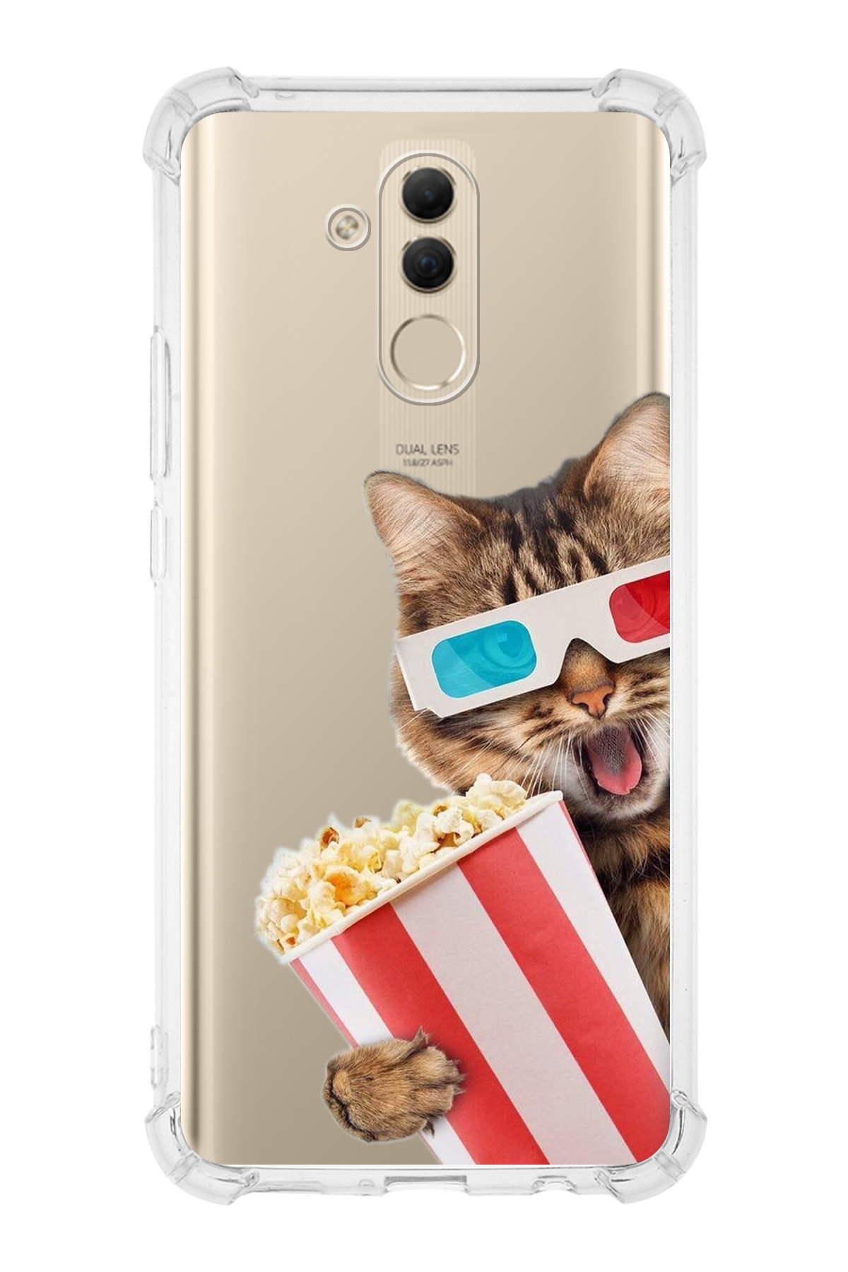 Huawei Mate 10 Lite Uyumlu Kedi 1 Baskılı Şeffaf Köşe Korumalı Antişok Kılıf