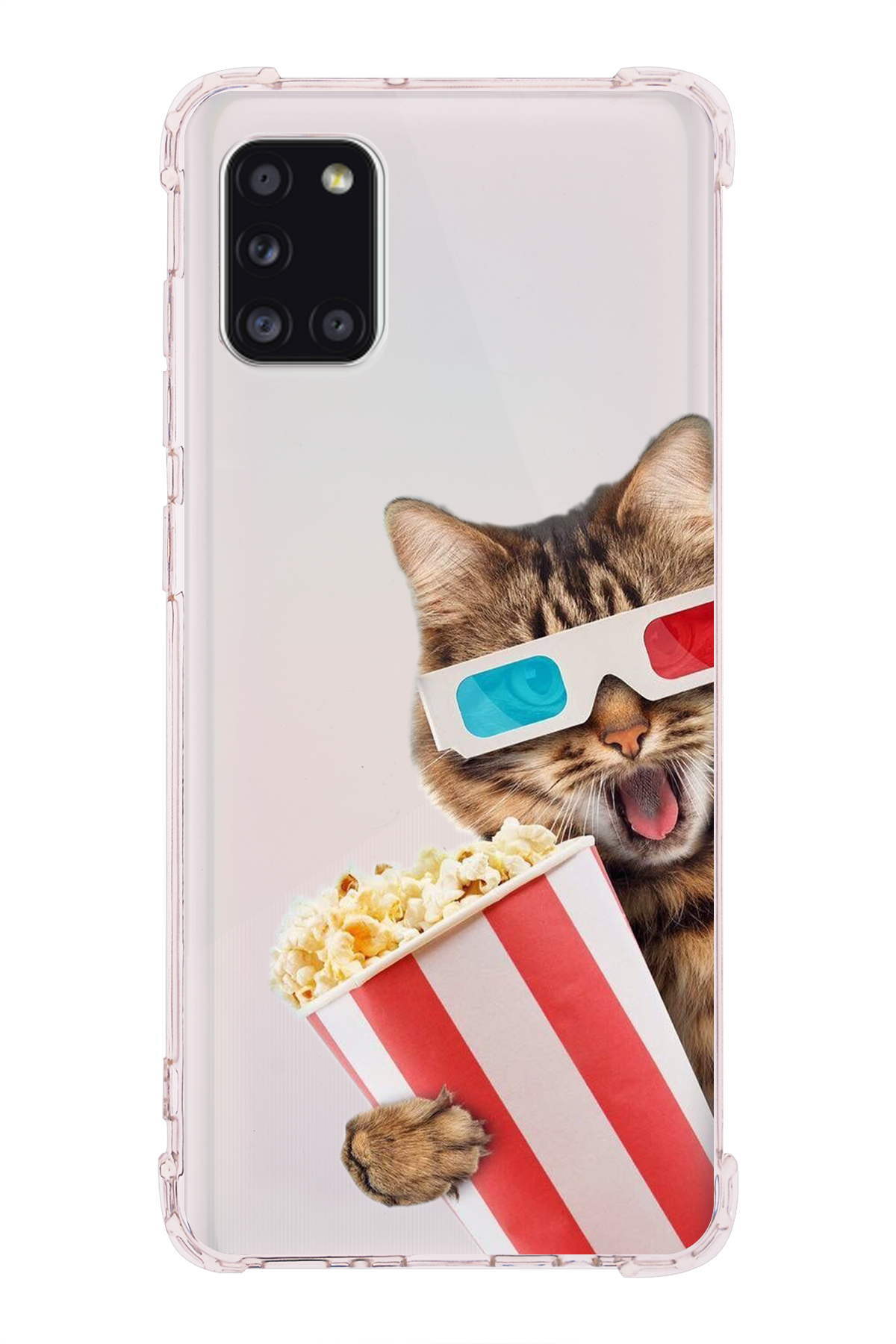 Samsung Galaxy A31 Uyumlu Kedi 1 Baskılı Şeffaf Köşe Korumalı Antişok Kılıf