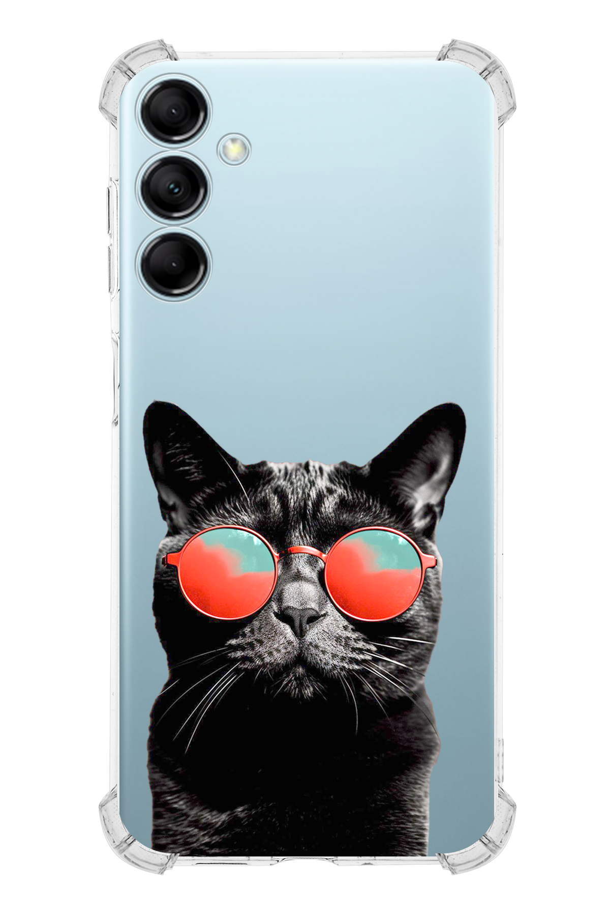 Samsung Galaxy M14 Uyumlu Kedi 3 Baskılı Şeffaf Köşe Korumalı Antişok Kılıf