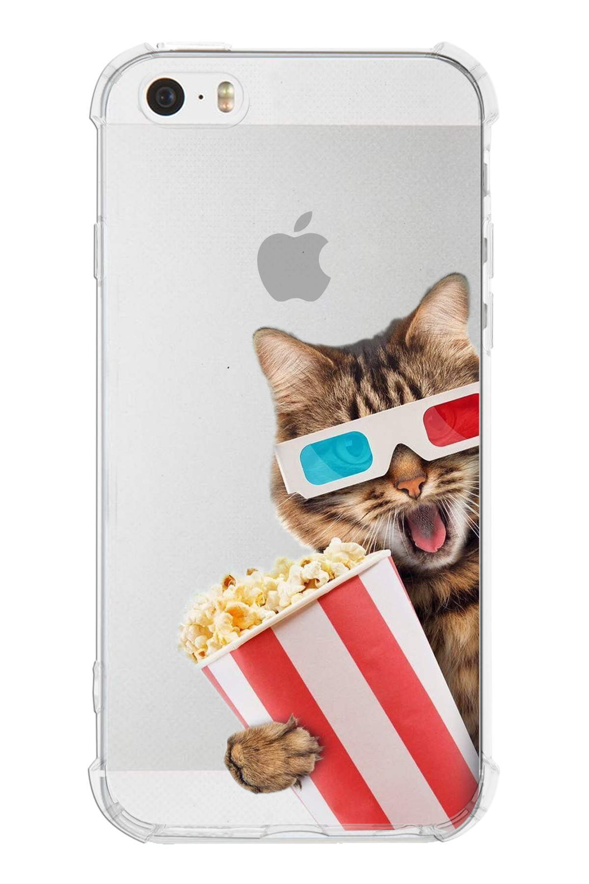 PrintiFy Apple iPhone 5 Uyumlu Kedi 1 Baskılı Şeffaf Köşe Korumalı Antişok Kılıf