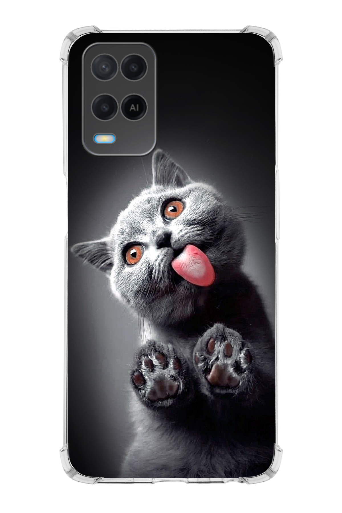 Oppo A54 4G Uyumlu Kedi 2 Baskılı Şeffaf Köşe Korumalı Antişok Kılıf