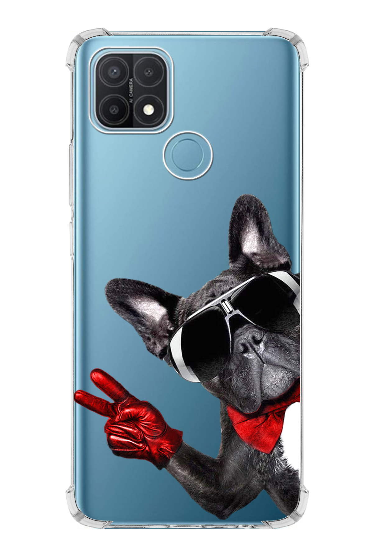 Oppo A15 Uyumlu Köpek 2 Baskılı Şeffaf Köşe Korumalı Antişok Kılıf