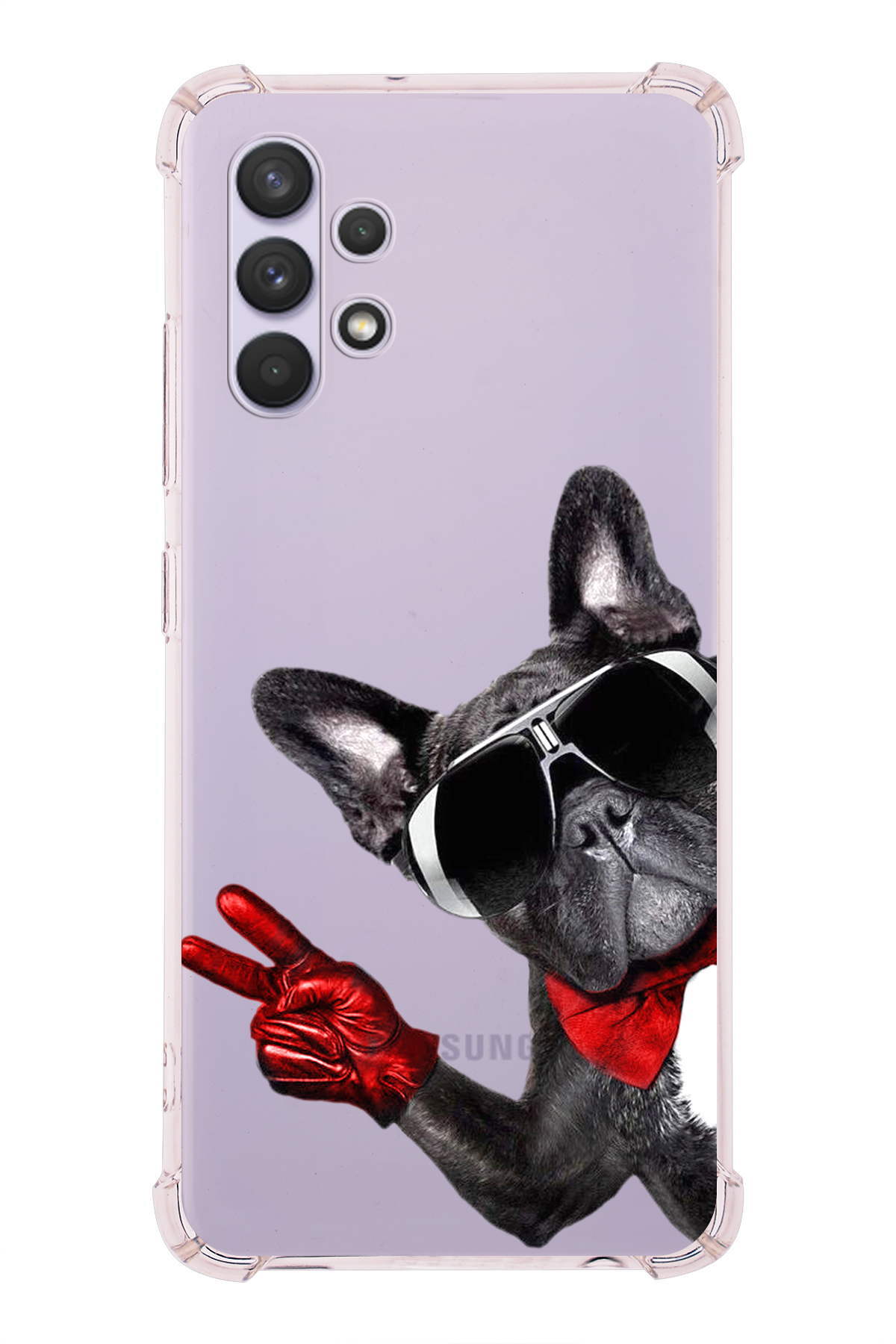 Samsung Galaxy A32 Uyumlu Köpek 2 Baskılı Şeffaf Köşe Korumalı Antişok Kılıf