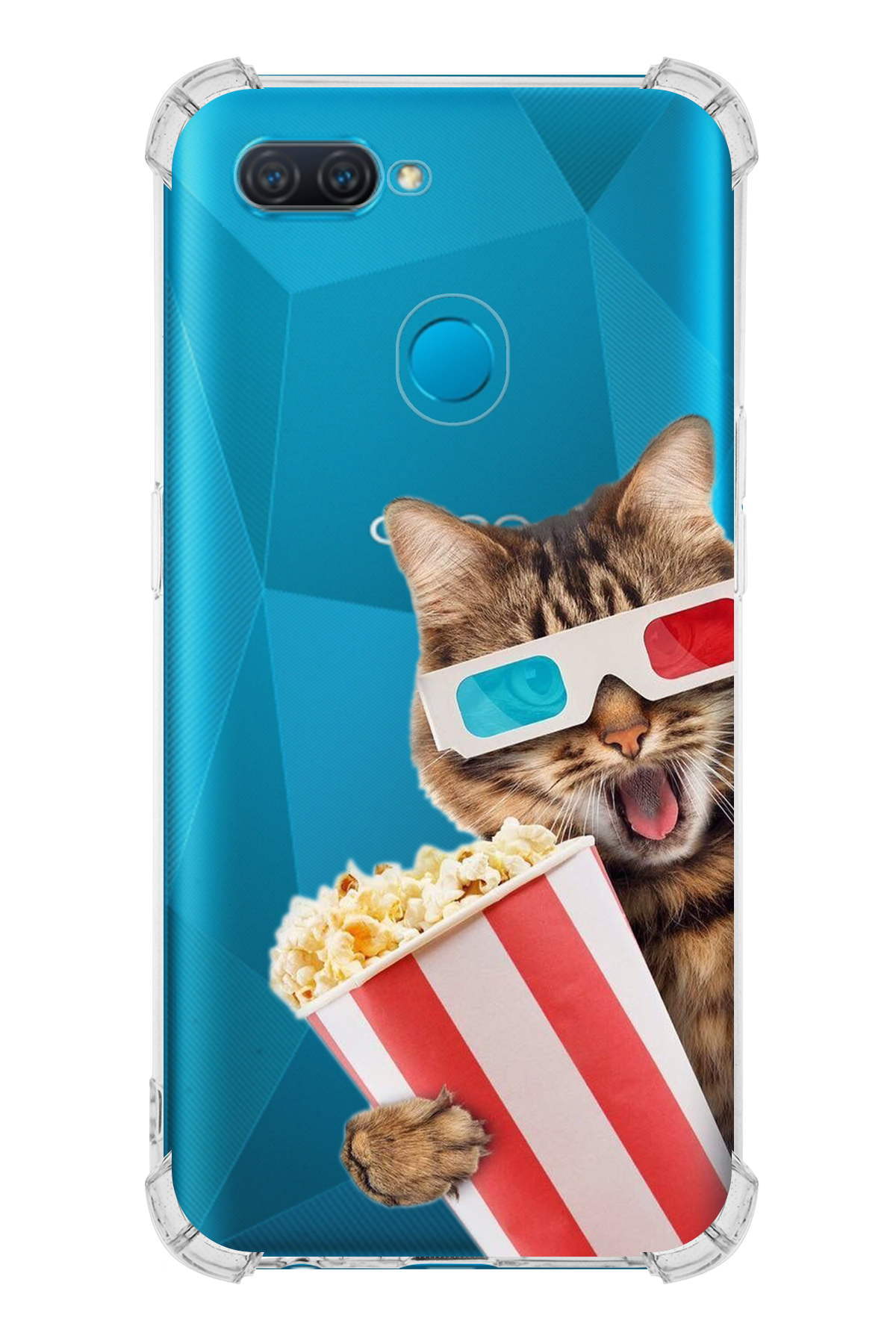 Oppo AX7 Uyumlu Kedi 1 Baskılı Şeffaf Köşe Korumalı Antişok Kılıf