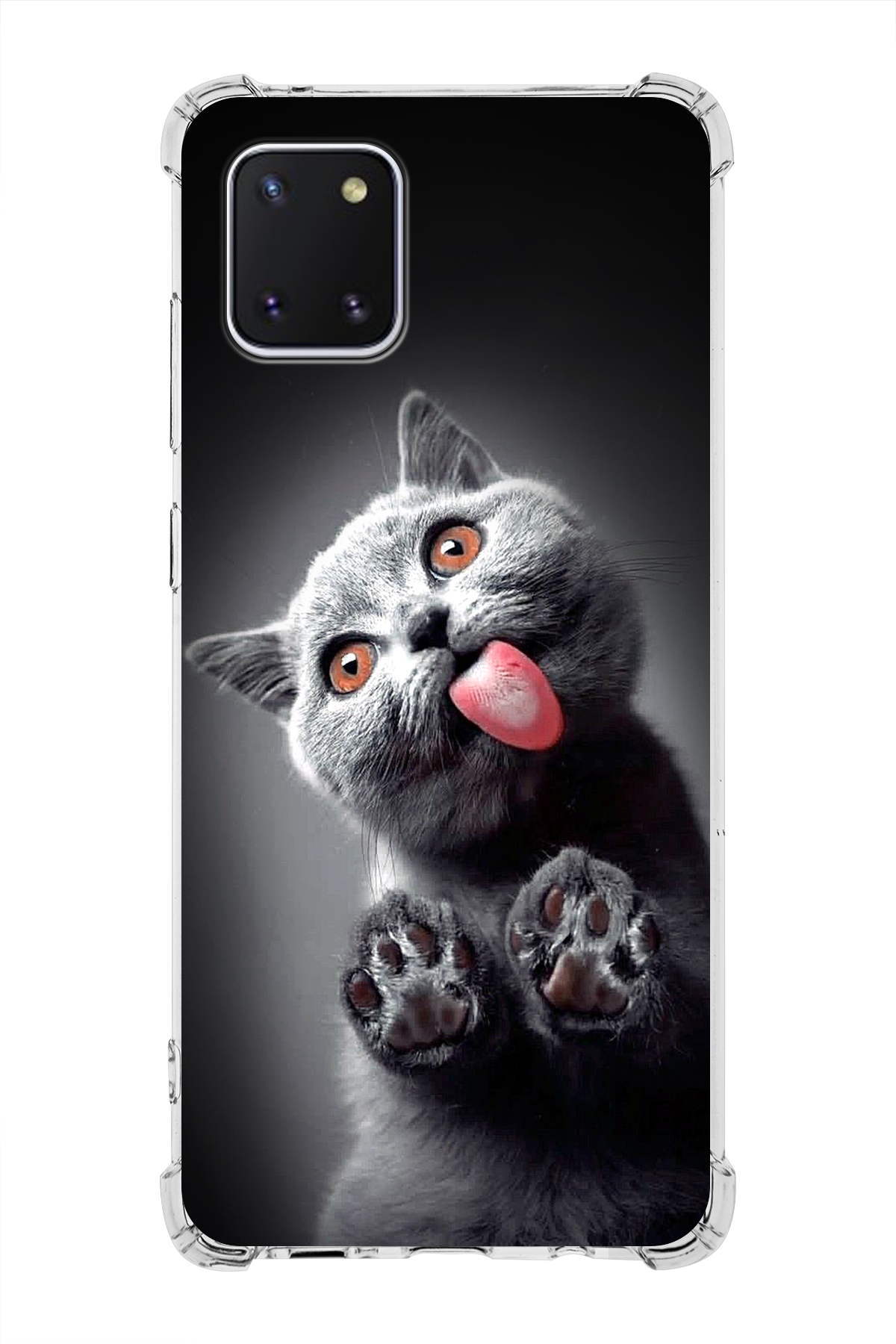 Samsung Galaxy A81 Uyumlu Kedi 2 Baskılı Şeffaf Köşe Korumalı Antişok Kılıf