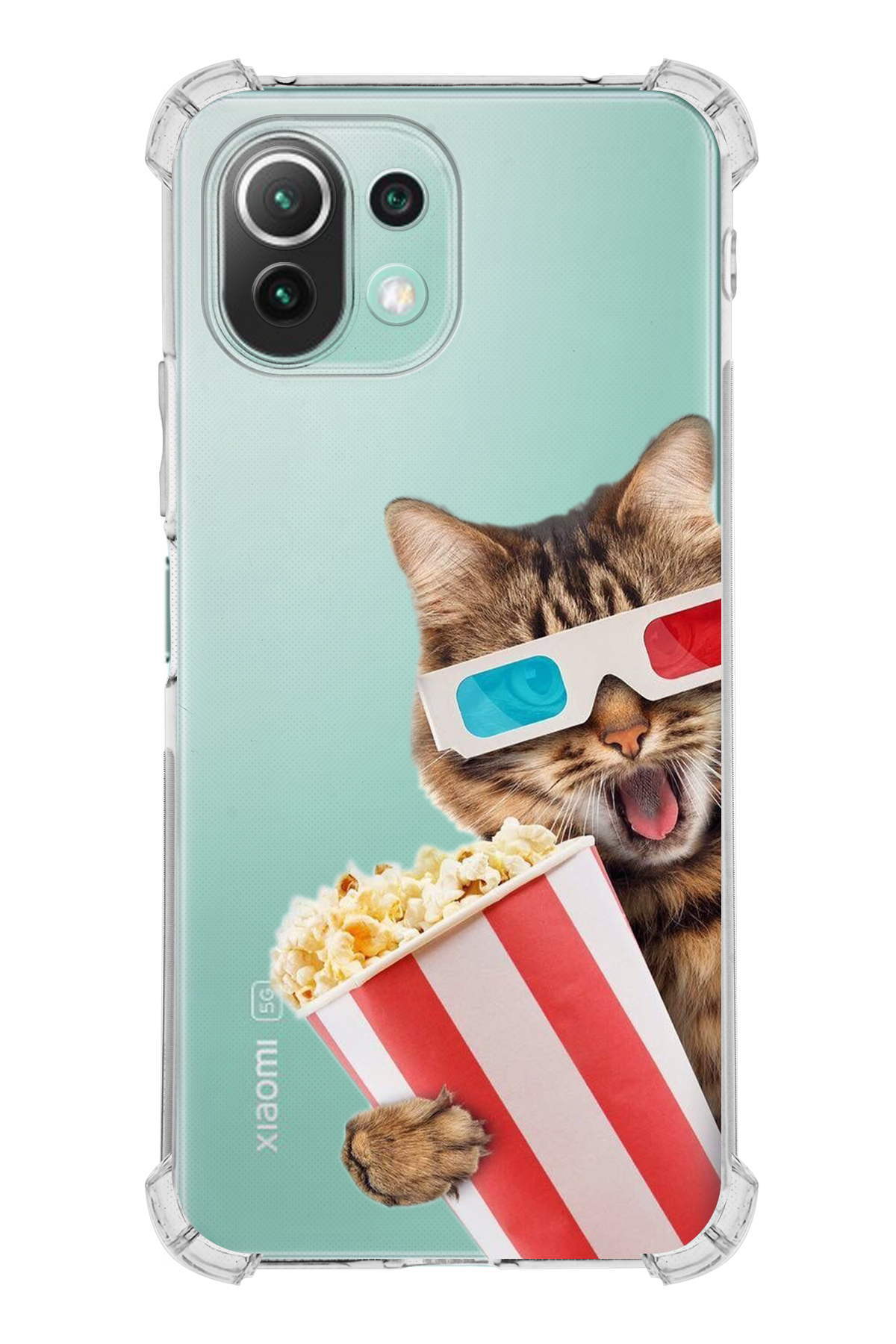 Xiaomi Mi 11 Lite Uyumlu Kedi 1 Baskılı Şeffaf Köşe Korumalı Antişok Kılıf