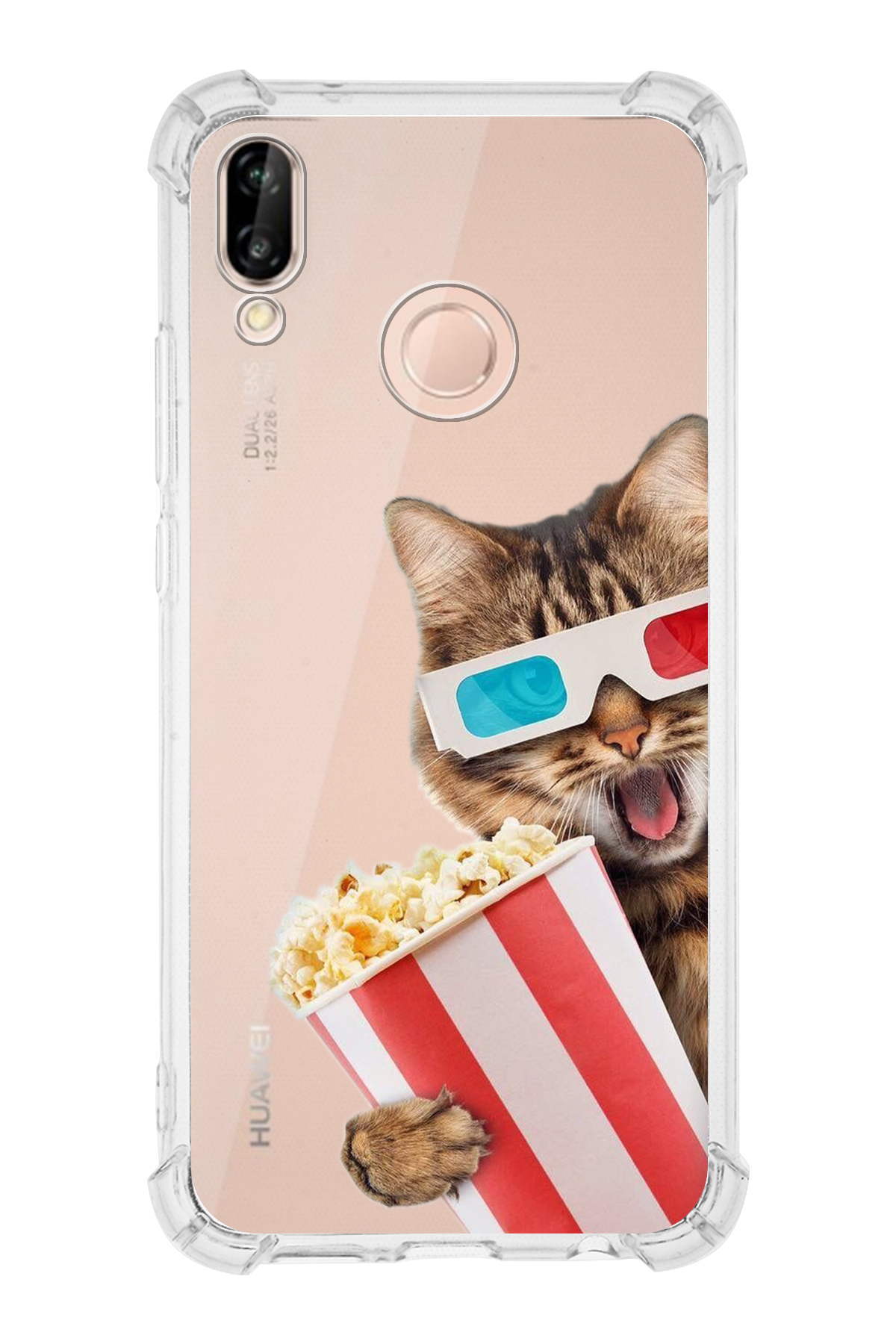Huawei Mate 20 Lite Uyumlu Kedi 1 Baskılı Şeffaf Köşe Korumalı Antişok Kılıf