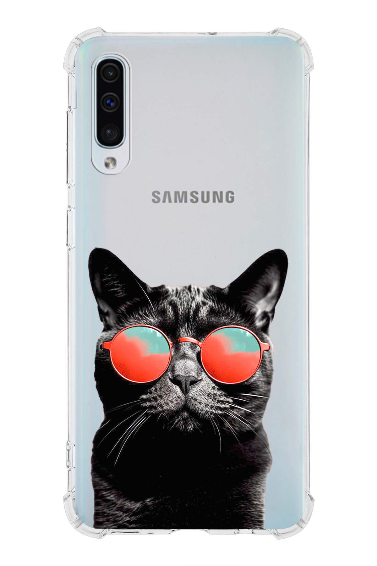 Samsung Galaxy A50s Uyumlu Kedi 3 Baskılı Şeffaf Köşe Korumalı Antişok Kılıf