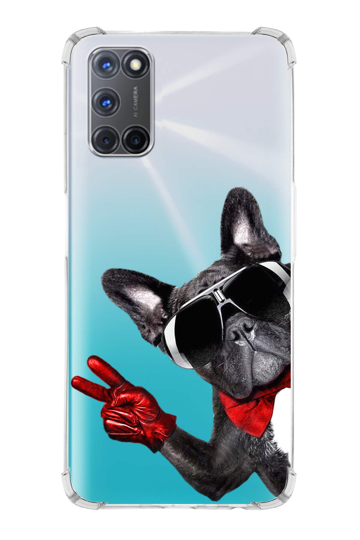 Oppo A72 Uyumlu Köpek 2 Baskılı Şeffaf Köşe Korumalı Antişok Kılıf