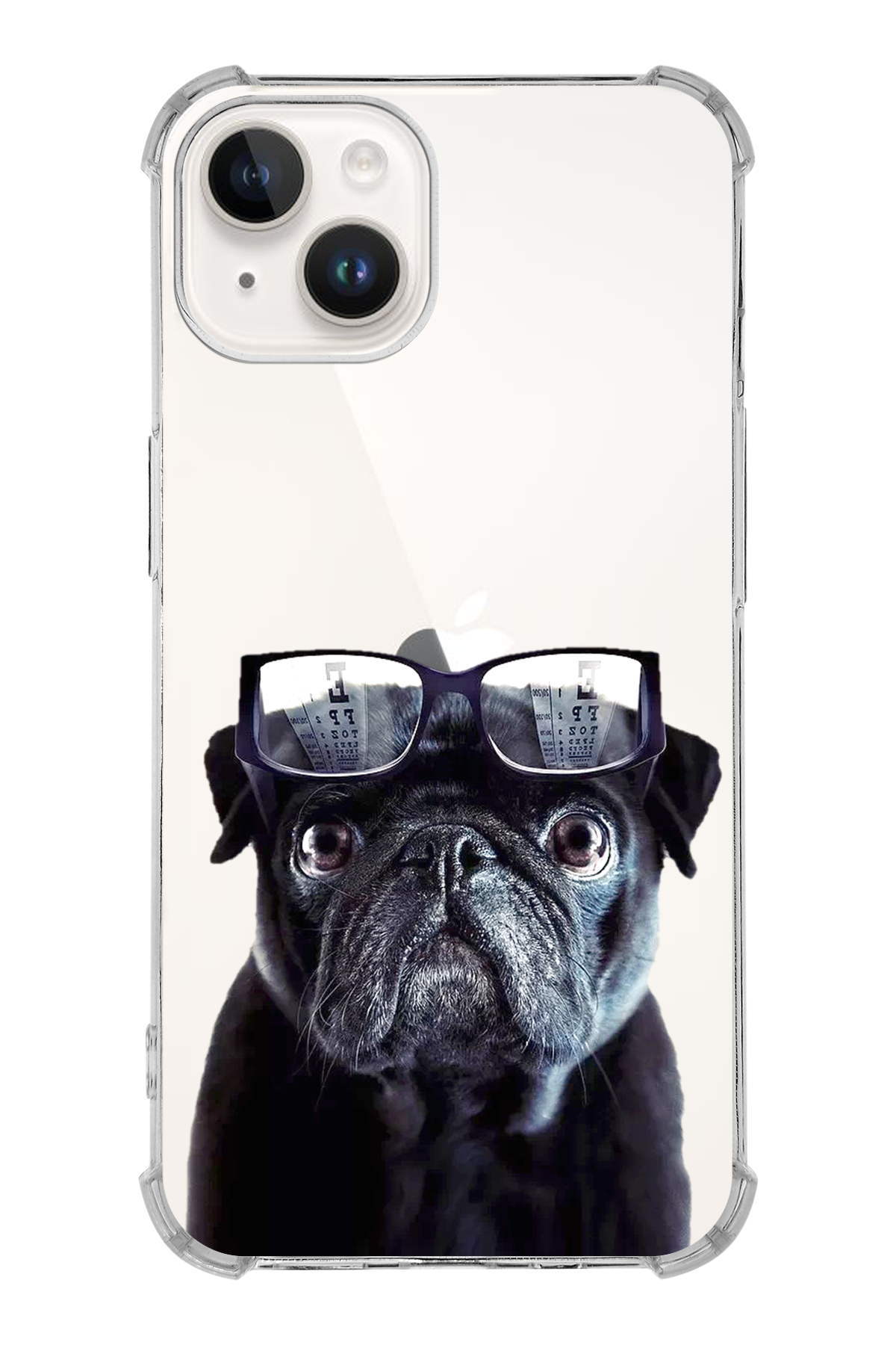 PrintiFy Apple iPhone 14 Uyumlu Köpek 3 Baskılı Şeffaf Köşe Korumalı Antişok Kılıf