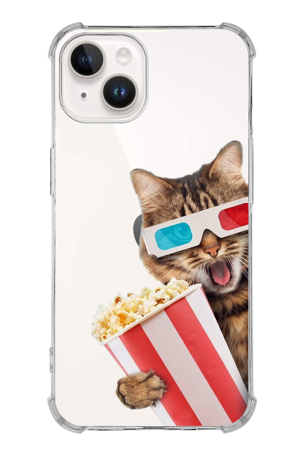 PrintiFy Apple iPhone 14 Plus Uyumlu Kedi 1 Baskılı Şeffaf Köşe Korumalı Antişok Kılıf