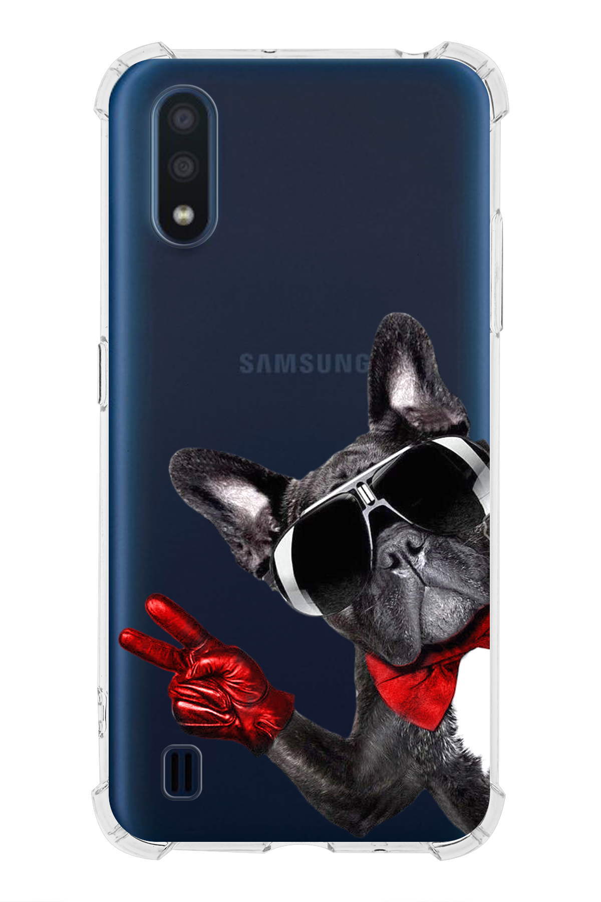 Samsung Galaxy A01 Uyumlu Köpek 2 Baskılı Şeffaf Köşe Korumalı Antişok Kılıf