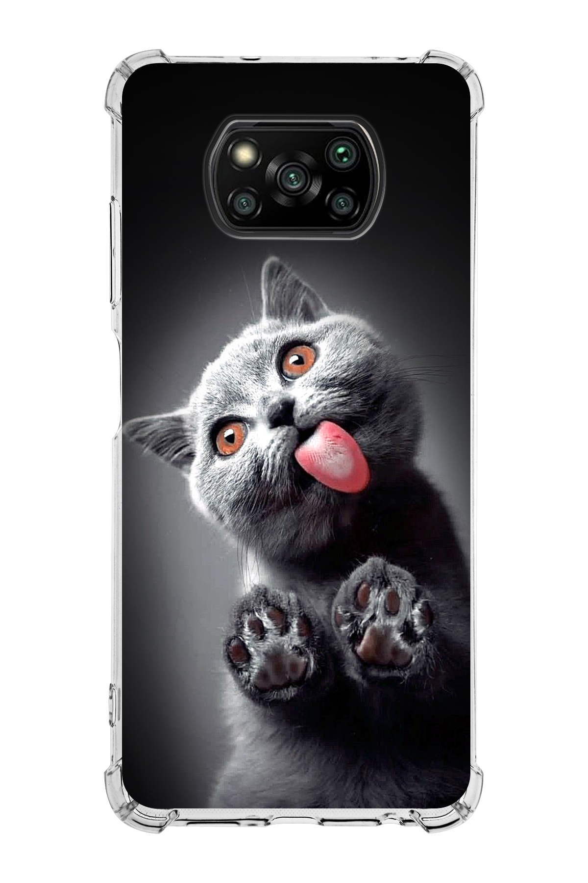 Poco X3 Uyumlu Kedi 2 Baskılı Şeffaf Köşe Korumalı Antişok Kılıf