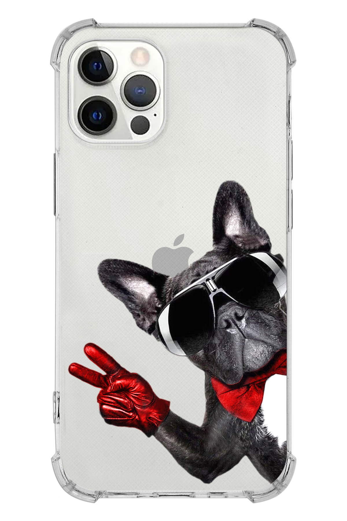 PrintiFy Apple iPhone 12 Pro Uyumlu Köpek 2 Baskılı Şeffaf Köşe Korumalı Antişok Kılıf