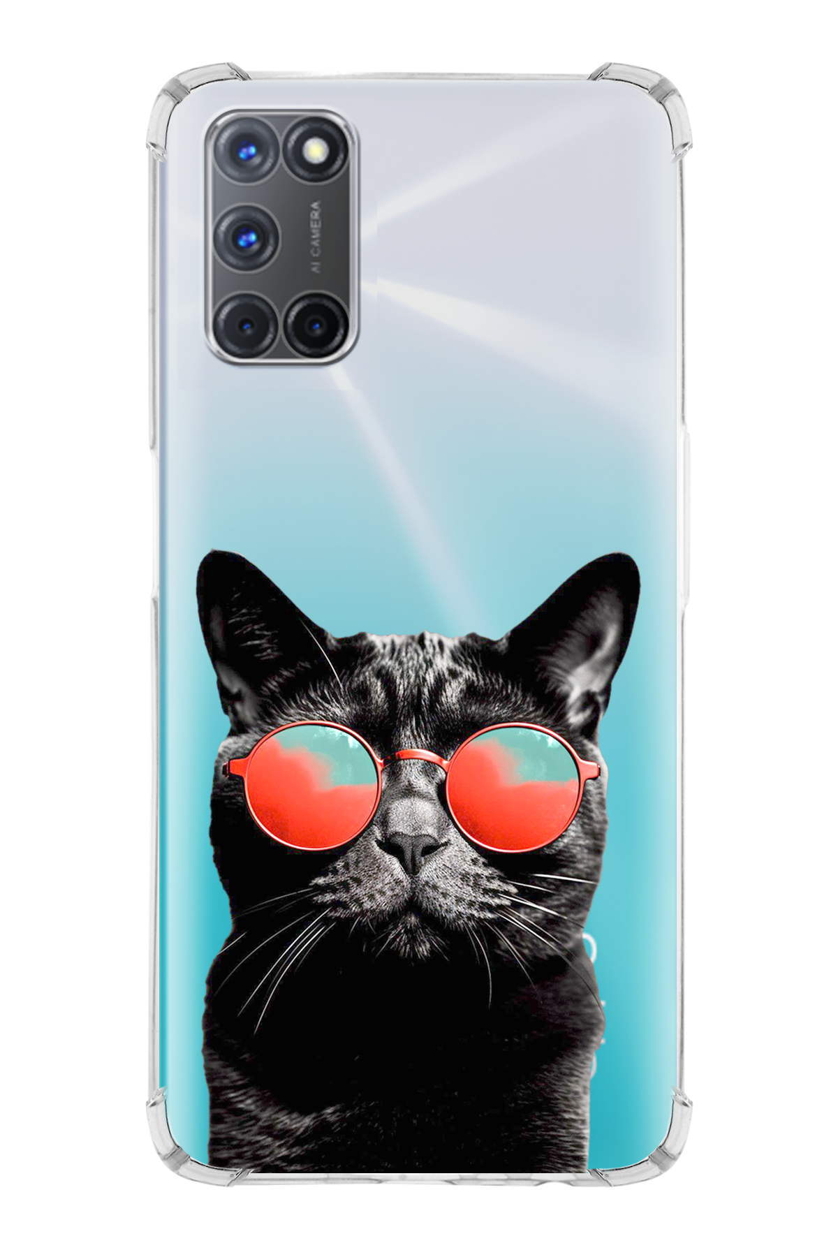 Oppo A52 Uyumlu Kedi 3 Baskılı Şeffaf Köşe Korumalı Antişok Kılıf